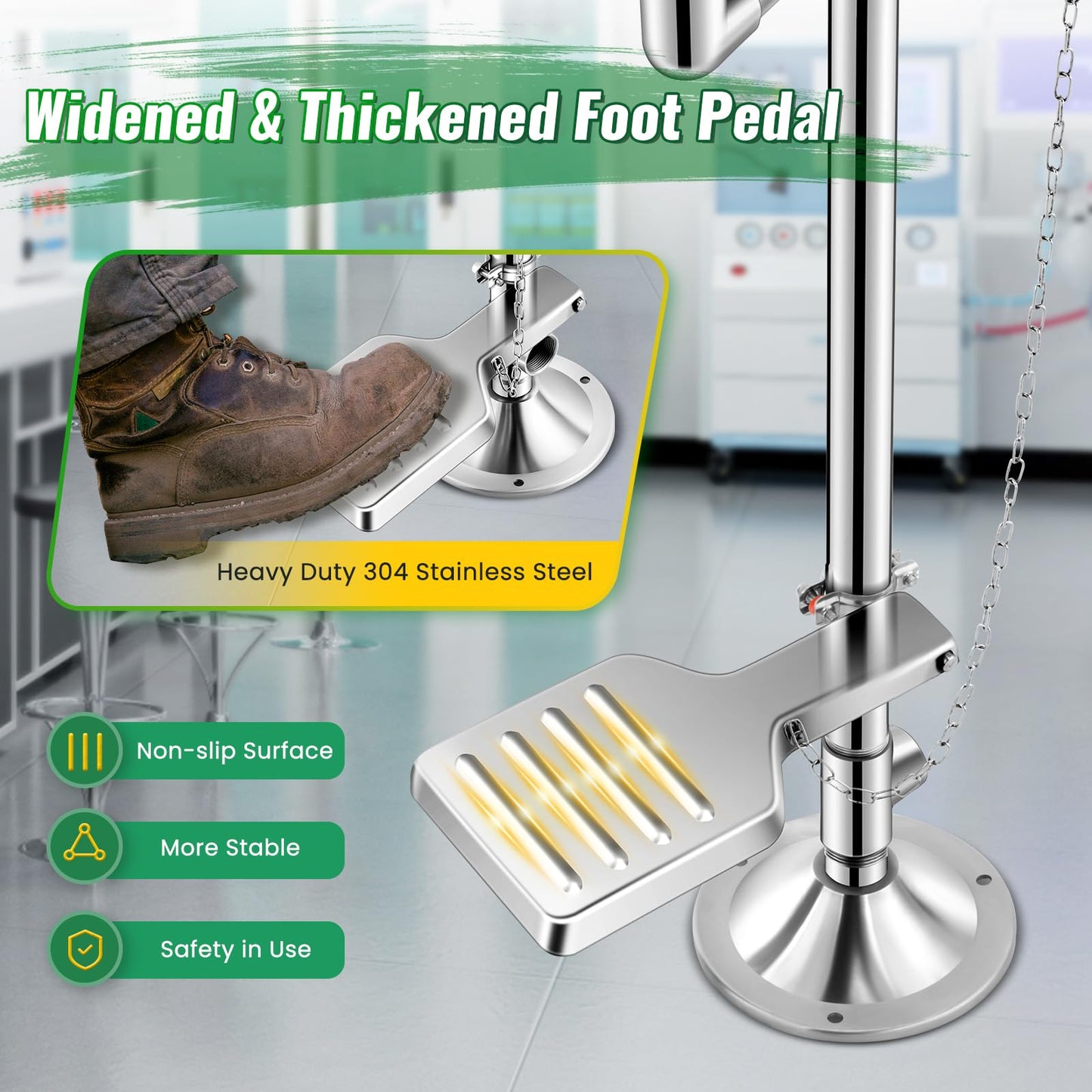 Huanyu Emergency Eye Wash Station Floor Mount Adjustable Water Flow Stand Up Eye Wash Station Eyewash Stations Stainless Steel Eye Wash Units Factory (1202-1 Green)