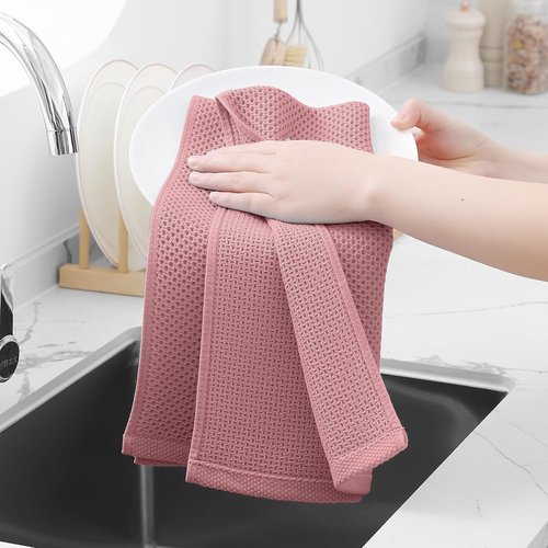 Homaxy Kitchen Dish Towels - 100% Cotton Waffle Weave, Ultra Soft & Absorbent, 13 x 28 Inches, 4-Pack in Dried Rose