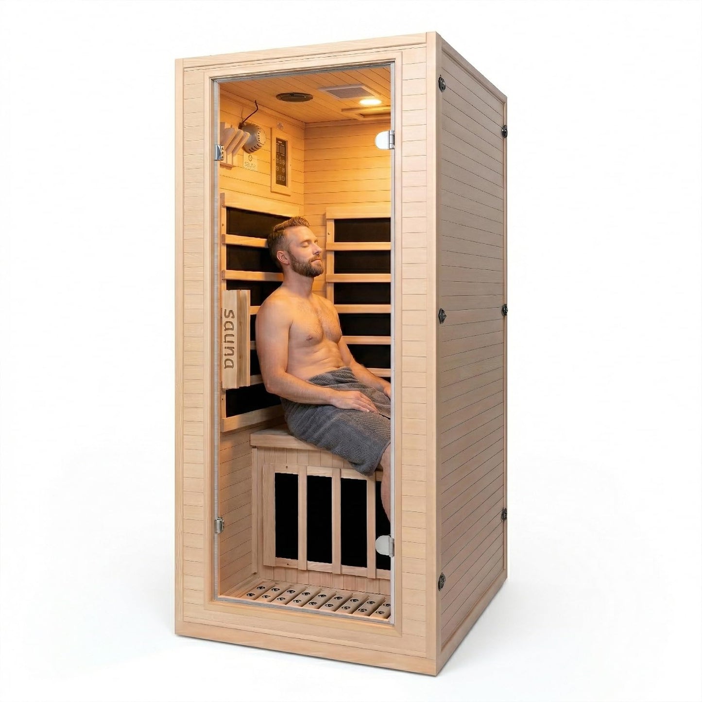 Homsido 1-Person Far Infrared Sauna, Canadian Hemlock Wood, 1200W 5-Panel Heat, 7-Color Ambient Light & Oxygen Bar, Bluetooth, 149°F Max Temp, Personal Home Sauna for Gym/Apartment, 32"x34"x67"