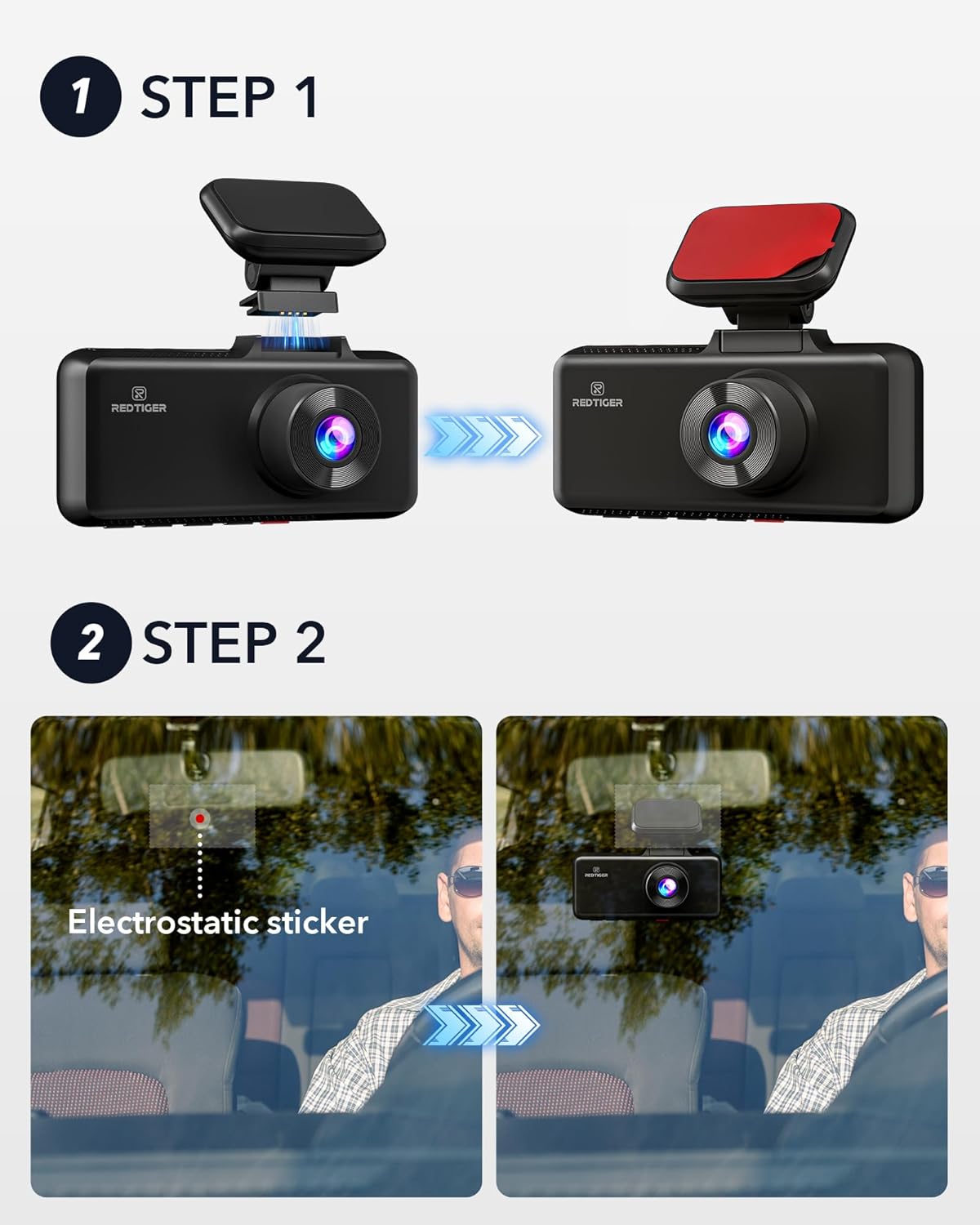 REDTIGER F17 Adhesive Mount Dash Cam with GPS Module