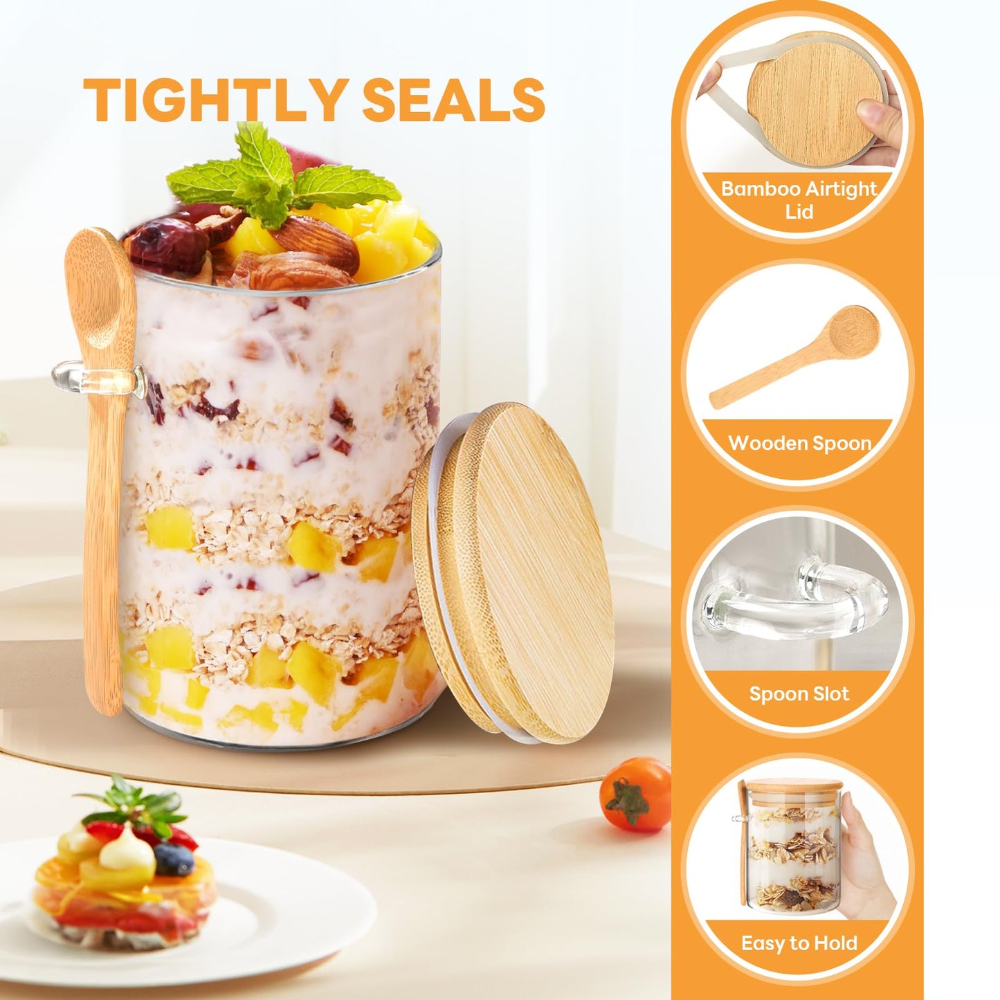 HIGLASTO Glass Food Storage Jars with Bamboo Lids Square, Includes 1 Set of 74oz, 2 Set of 41oz & 27oz Storage Kitchen Canisters Pantry For Cookies Cereal Nuts Coffee Beans (Set of 5)