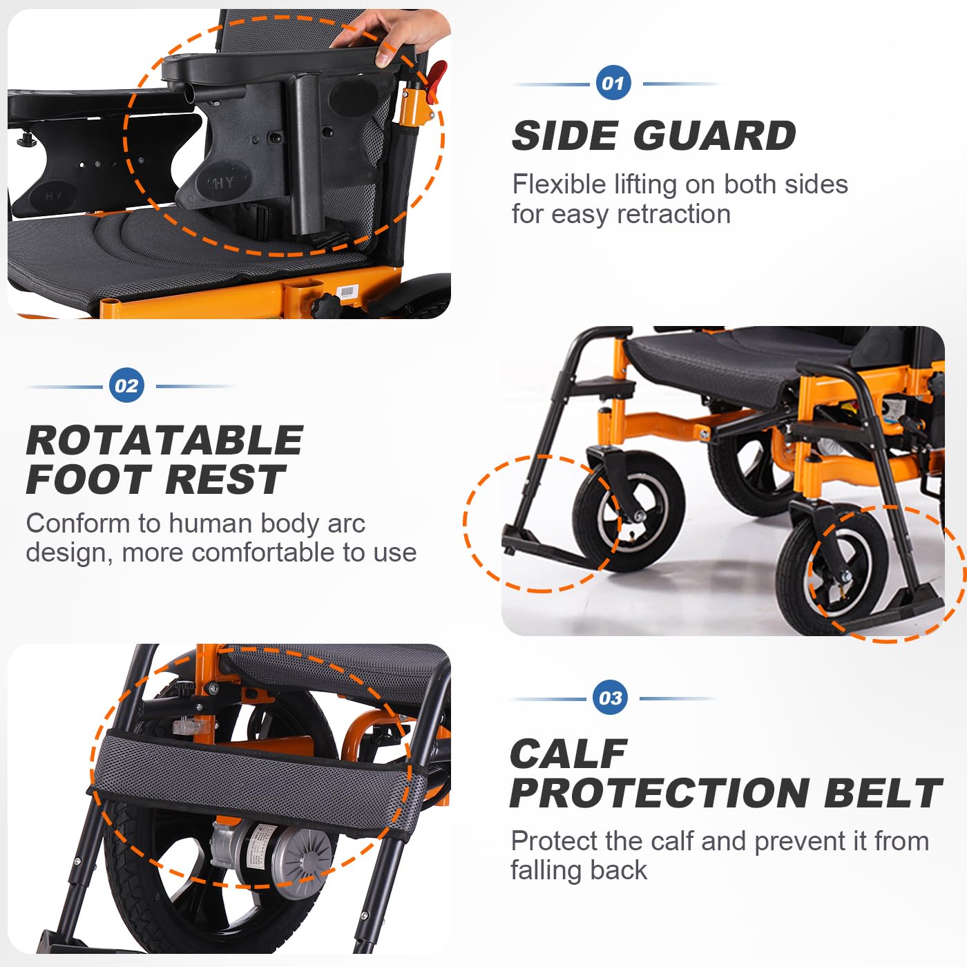 Upgraded 16" Big Front Wheel Electric Wheelchairs, USB Led Light, 20” Seat Width All Terrain Power Wheelchair, Dual Brakes Motorized Wheelchair for Adults 330lb, Backpack,Rear Control Included