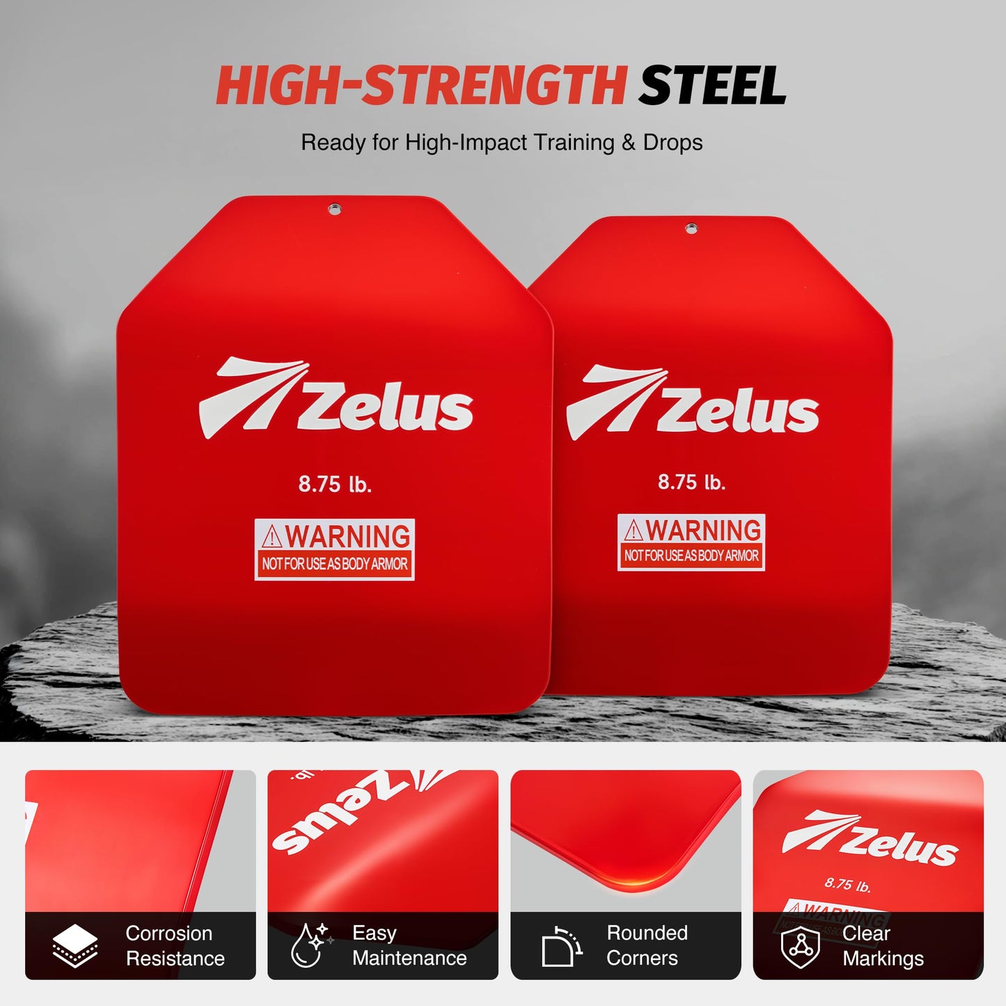 ZELUS Curved Weighted Vest Plates for Workout, 8.75LB Pairs Steel Weight Plates for Tactical Weight Vest, Ergonomic Training Plates for Running, CrossFit & Strength Training