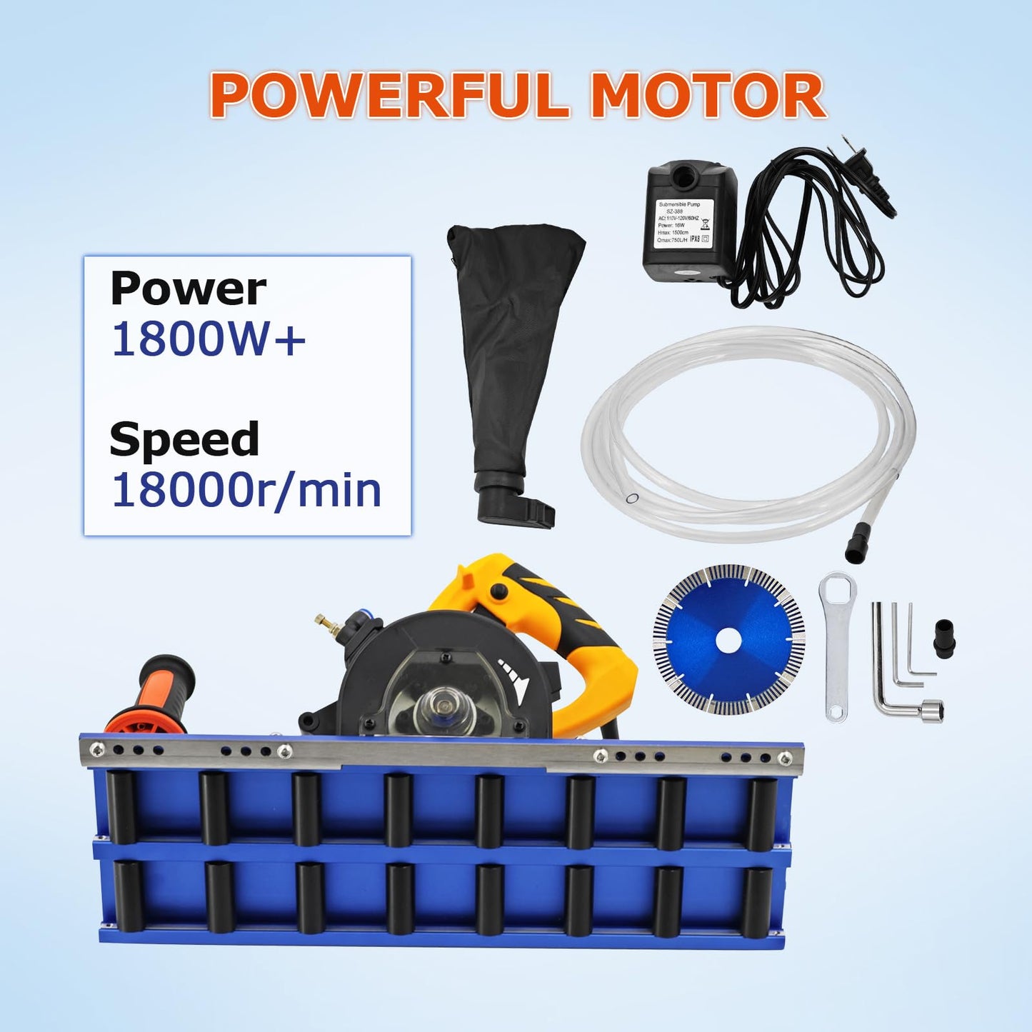 1800W 18000RPM Tile Charmfer Cutter, 43° Angle Tile Edge Beveling Tool with 16-Roller Base, Chamfer Machine with Water Cooling, Tile Edge Cutter, Tile Chamfering Machine Ceramic Tile Chamferer