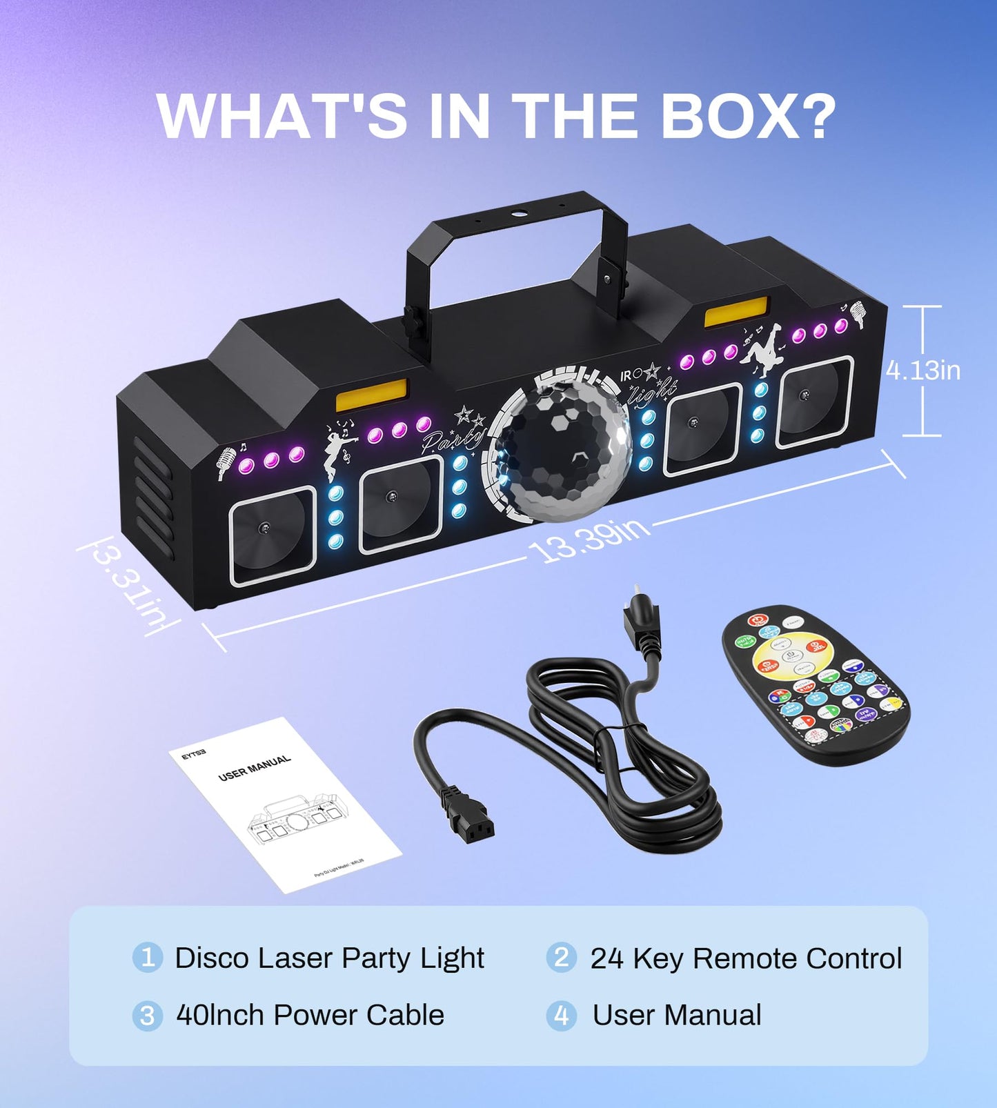 EYTSE DJ Lights for Parties, Pro 8 in 1 DMX512 Laser Light Show with Disco Ball Light, RGB and Gold Strobe,UV Black Lights-Sound Activated LED Lighting for Home, Karaoke, Clubs, Gigs, and DJ Lighting