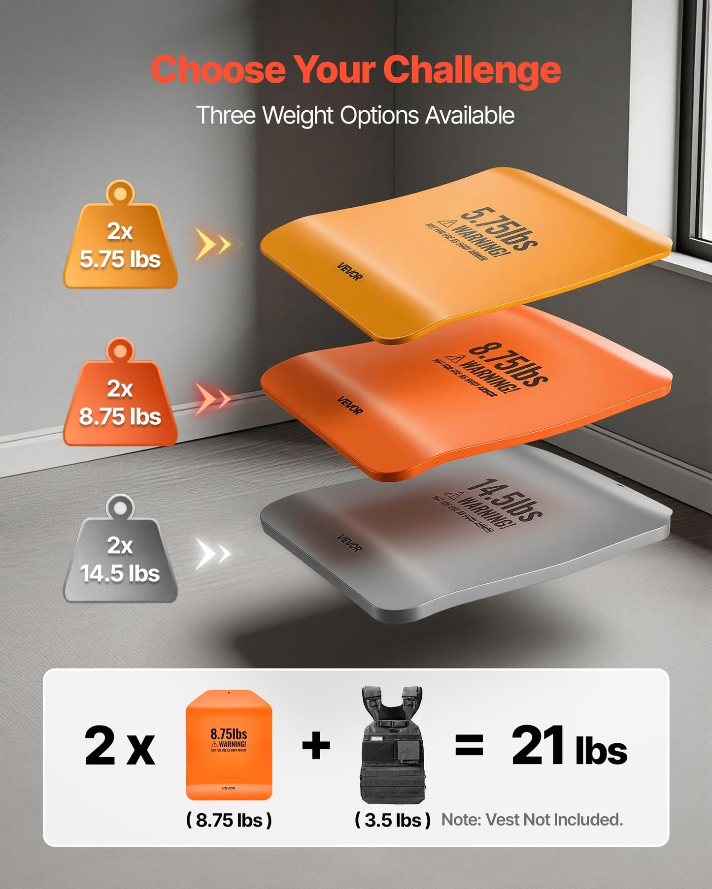 VEVOR Curved Weight Vest Plates, 8.75 LB Pairs, Premium Steel Tactical Weighted Plates for Vest, Ergonomic Design, for Strength Endurance Training, Running, Jogging, Fitness, Heavy Workouts