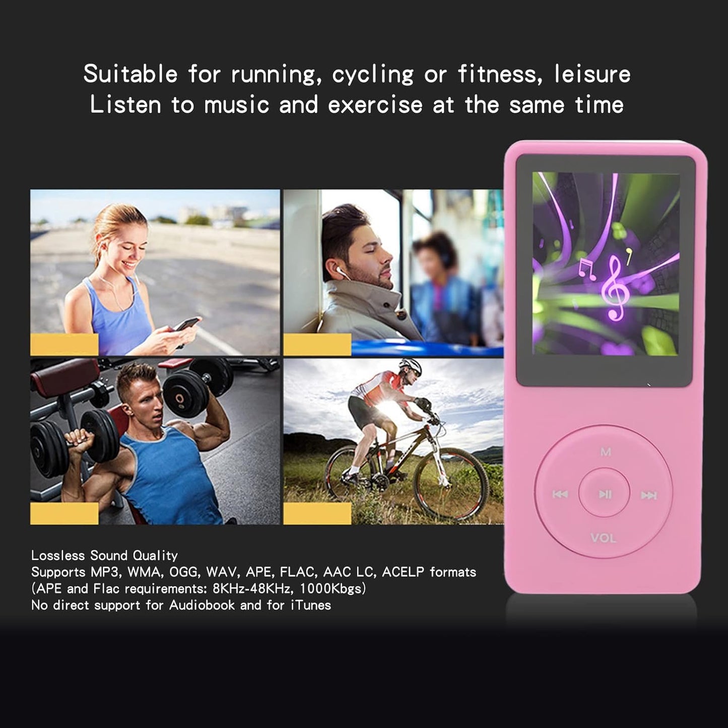 Zopsc 8GB MP3 1.8in 64GB Player, Music Player with FM Radio, Movies, Music, Ebook, Supports Up