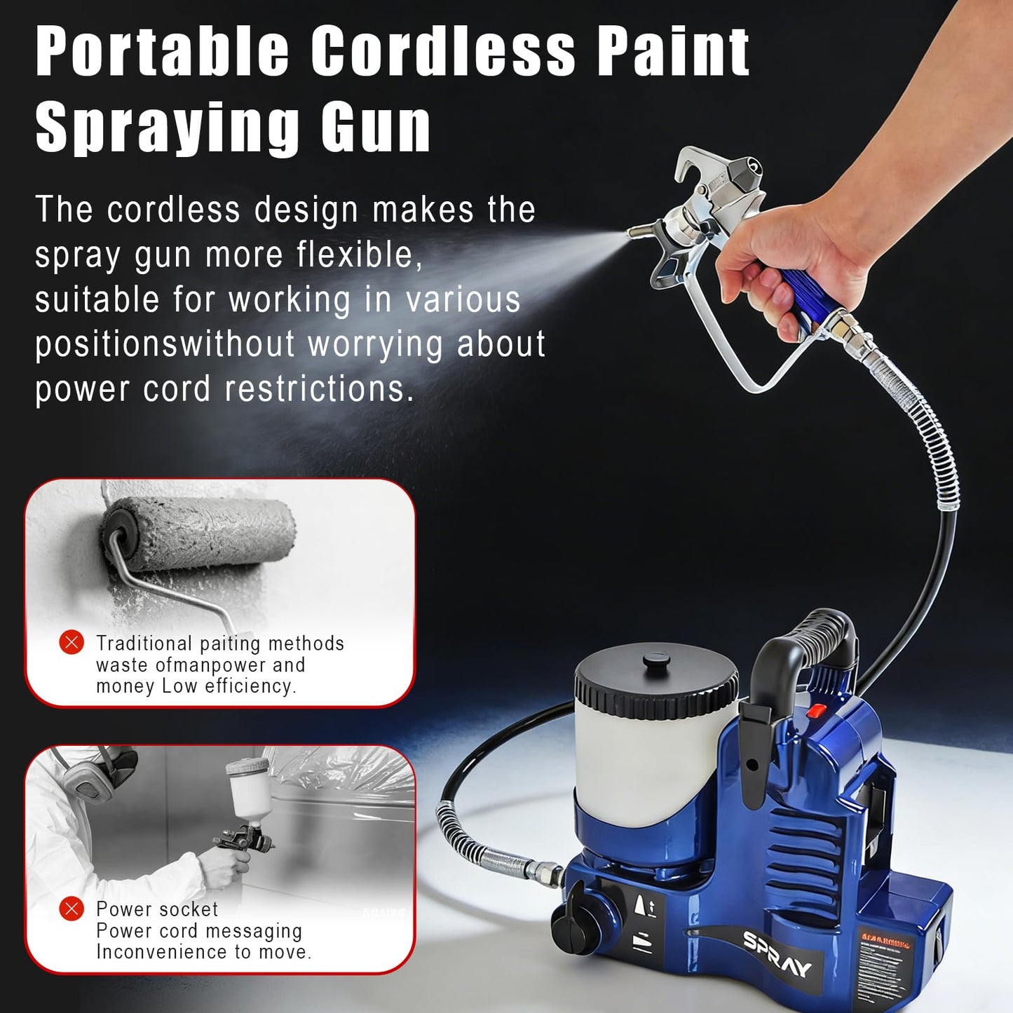 Cordless Paint Spraying Tool with Adjustable Hose - Compatible with 18V Battery Platform, 360° Spray Coverage for Furniture, Walls, and Fences