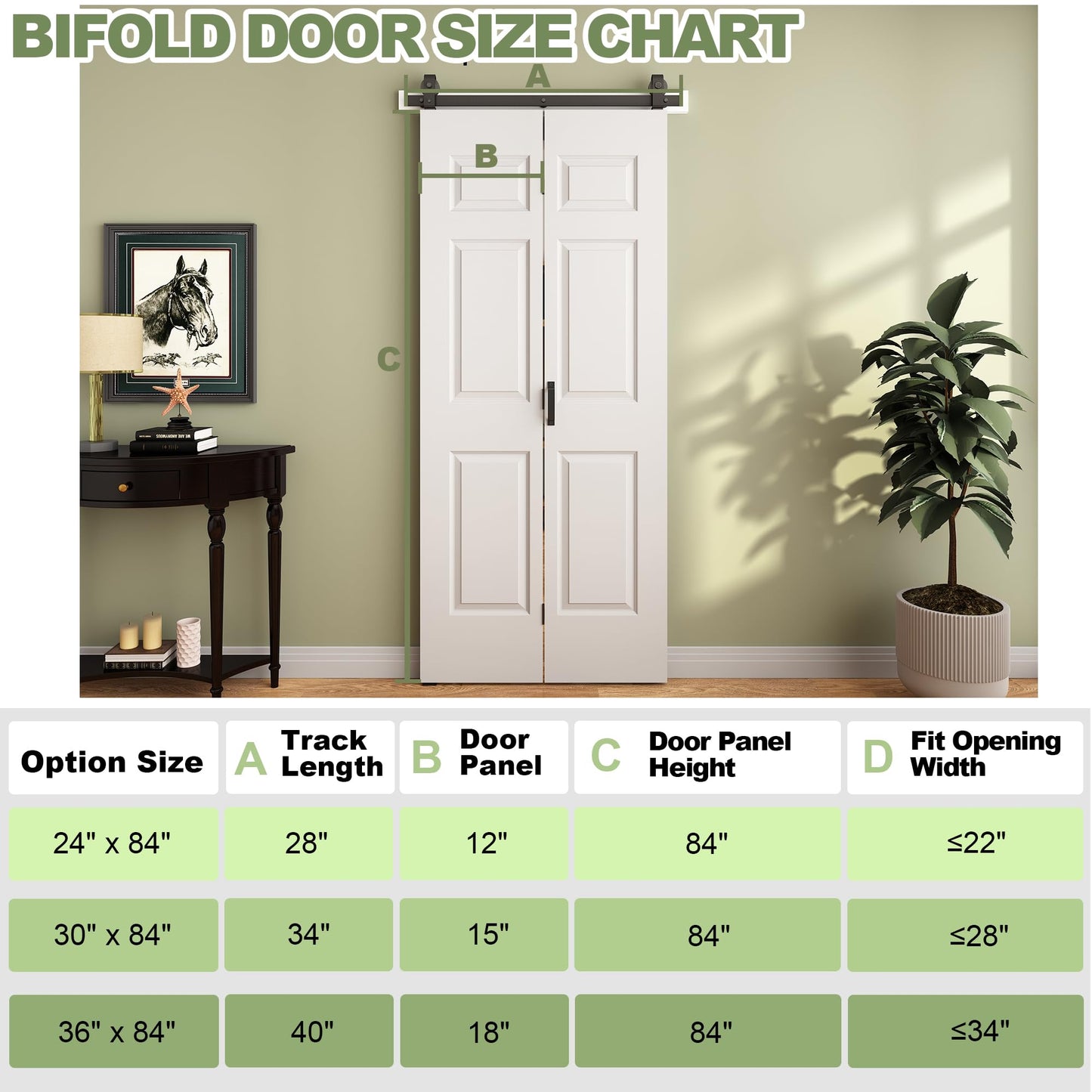 JUBEST 36"x 84" Bifold Barn Door, 6 Panel Bifold Sliding Barn Doors with 3.3FT Hardware Kit Included, Primed Doors Surface, Hollow-core & MDF Molded Panel, Double 18" x 84" Door Panels, DIY Available