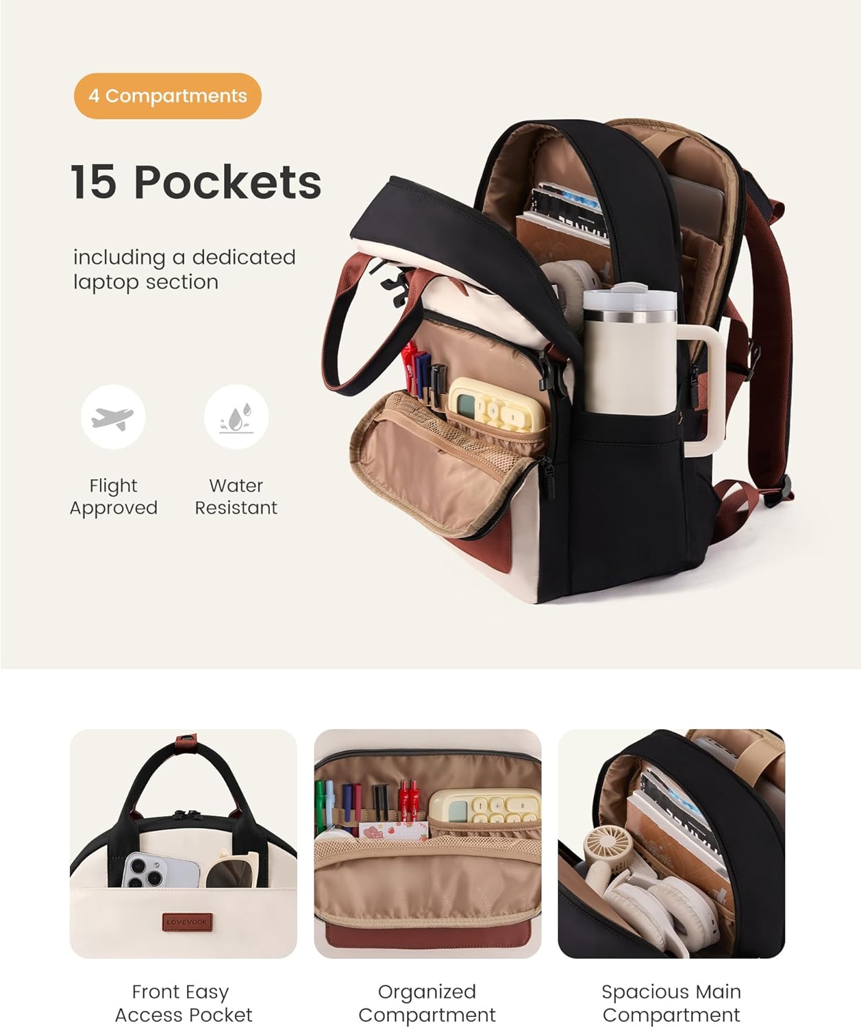 Backpack Backpack Backpack, 18Inch LOVEVOOK Laptop for Women - Stylish Work with Large Cup Holder, Waterproof College