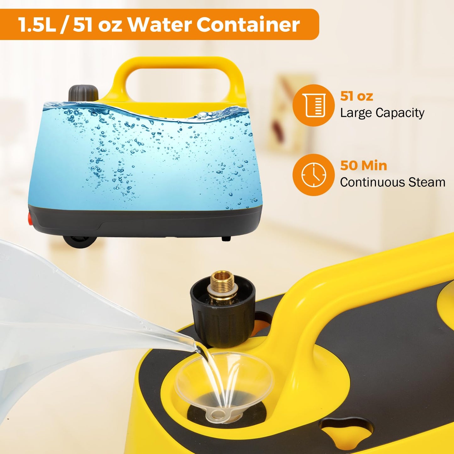 BEAMNOVA 1.5L Yellow Steam Cleaner Electric Household Steamer with Roller + BEAMNOVA Steam Cleaner for Car Detailing 1.2L (41oz) Water Tank
