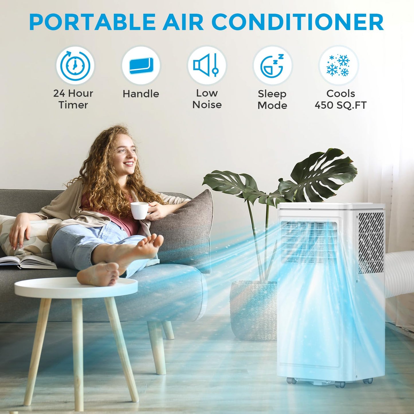 10000 BTU Portable Air Conditioners, 3-in-1 Portable AC Unit for Rooms up to 450 Sq.Ft, Mini Air Conditioner for Bedroom with Cooling, Dehumidifier & Fan Mode, 24H Timer, Sleep Mode