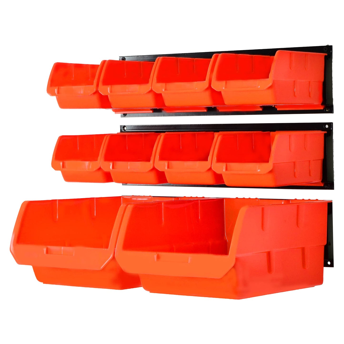 Wallmaster Wall Mounted Storage Bins, Wall Storage Bins Parts Rack 10 Bins&3 Rails Wall Mount Tool Organizer Hardware Storage Organizer (Orange)