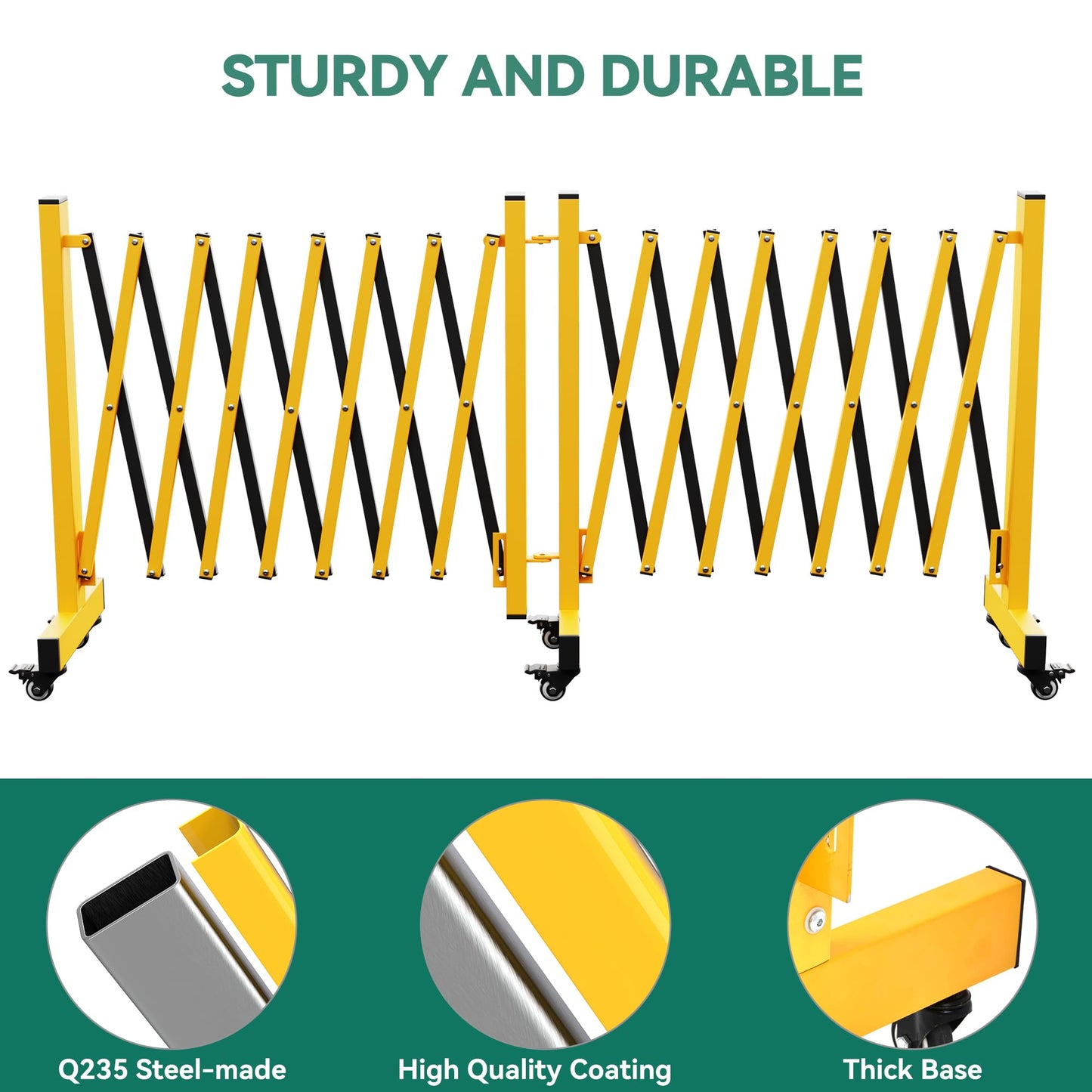 YITAHOME Metal Expandable Barricade Gate, 16FT Folding Security Gate, Expandable Mobile Barricade, 360 Folding Safety Barricade with Wheels