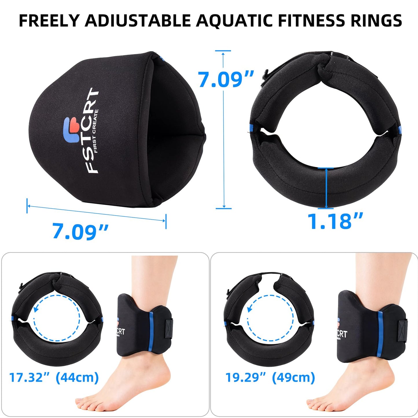 Fstcrt 2 Pcs Foam Aquatic Cuffs Exercise Equipment, Water Aerobics Float Ring with Adjustable Webbing, Pool Exercise Workout Set, Water Ankle Ring for Adults