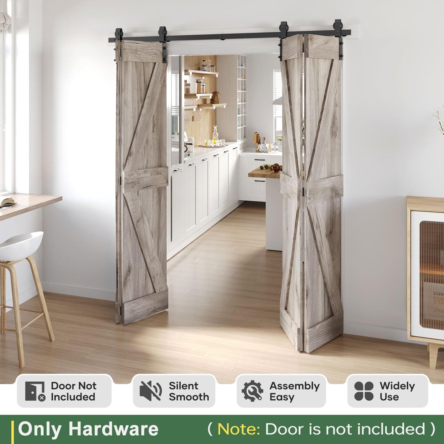 Roymelo 76" Bifold Sliding Barn Door Hardware Track Kit,Side Mounted Black J Shape Roller,Smoothly and Quietly,Assembly Easy,Fit Four 18" Bi-Folding Doors (Door Not Included)