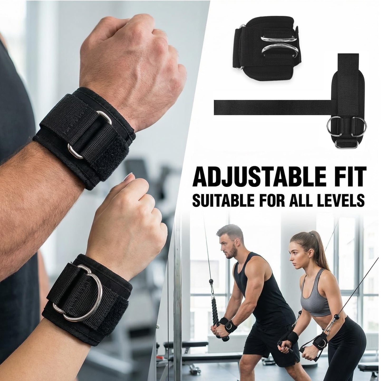 Weight Lifting Wrist Straps with D-Rings,Weight Straps,Heavy Duty Wrist Wraps,for Men & Women,Deadlifts,Pull-Ups,Cable Machines,Snatches