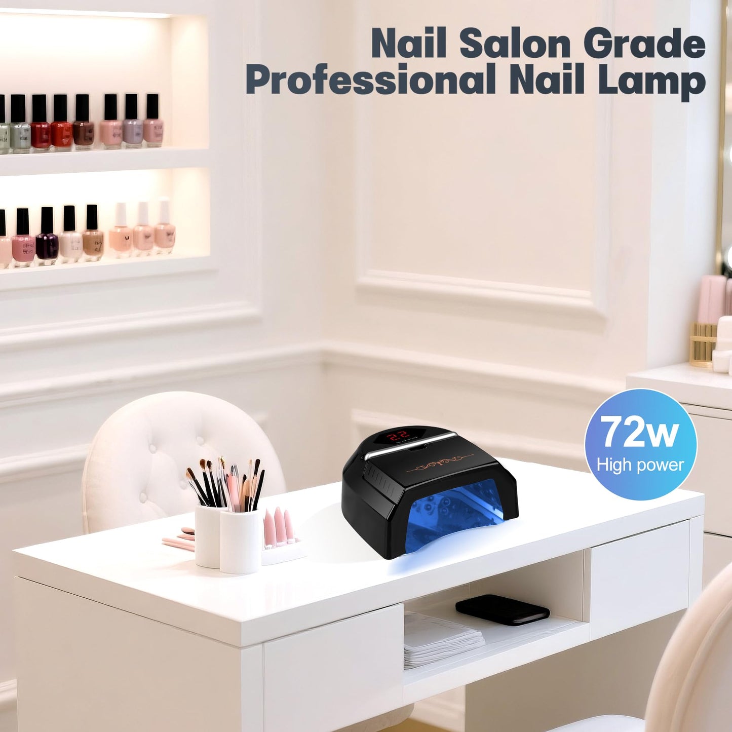 HoMove UV LED Nail Lamp Professional, 72W Cordless Nails Lamp with Fan, LED Light for Gel Nails, Nail Dryer with 45 Beads, Perfect for Salon Manicure, Pedicure(Black)