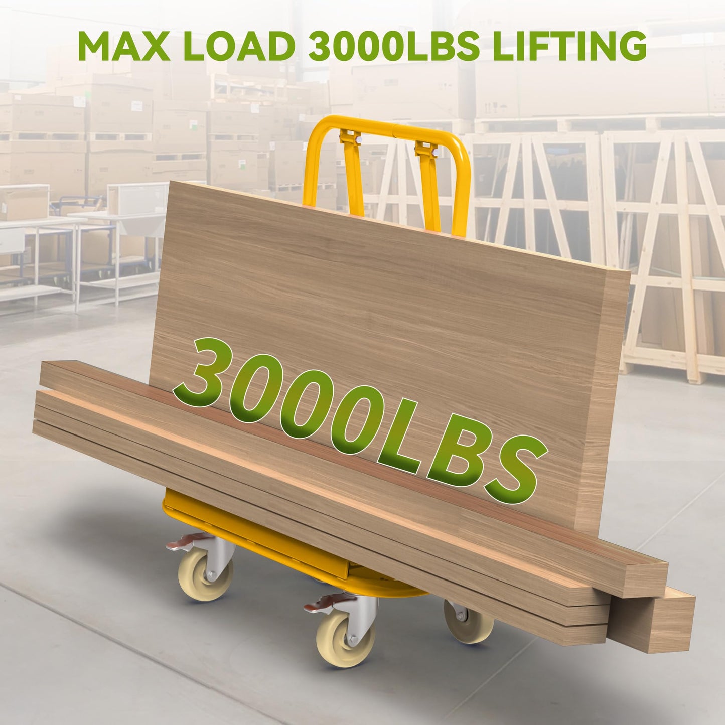 AUTOSAVER88 3000lbs Heavy Duty Drywall Cart, Drywall Sheet Cart, Heavy Duty Panel Dolly with 360° Swivel Wheels for Wall Panel, Sheetrock, Wood Panel, Ideal for Garage, Warehouse(45.3"L×22.4"W×46"H)