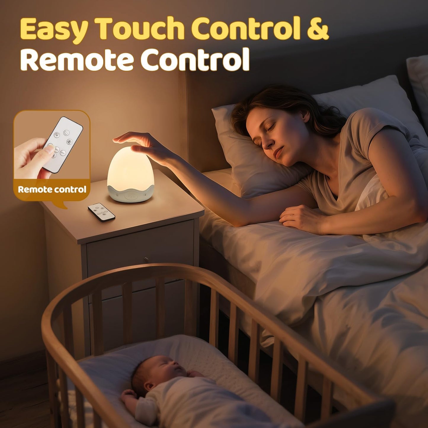Skiennix Baby Night Light - 10 Brightness Levels & 10 Color Options | Touch & Remote Control, 3600mAh Rechargeable, Portable for Nursery & Breastfeeding
