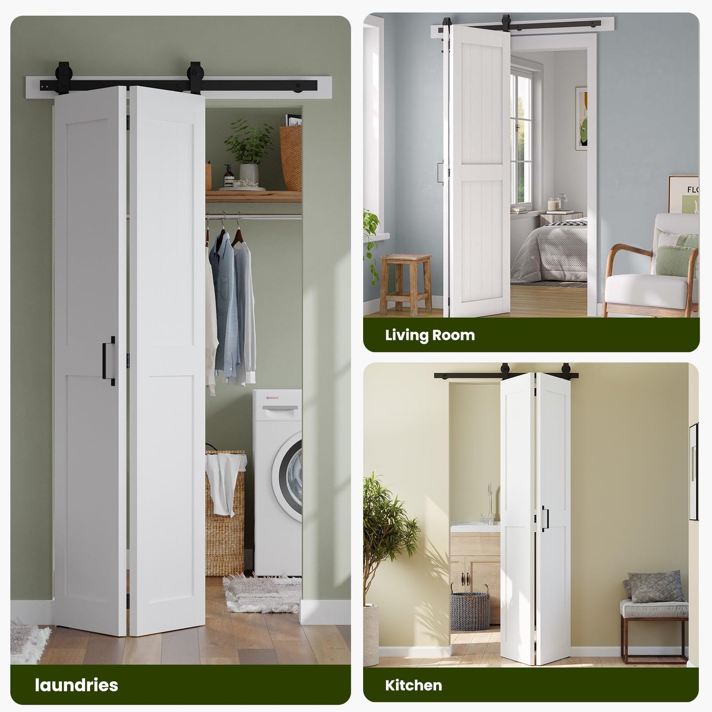 SMARTSTANDARD Bifold Barn Door 40'' x 84'',Bi-Fold Sliding Closet Doors with Hardware Kit Included,44'' Track Kit for 2 Doors,Waterproof & Quiet,Pre-Drilled Holes Easy Assembly,White