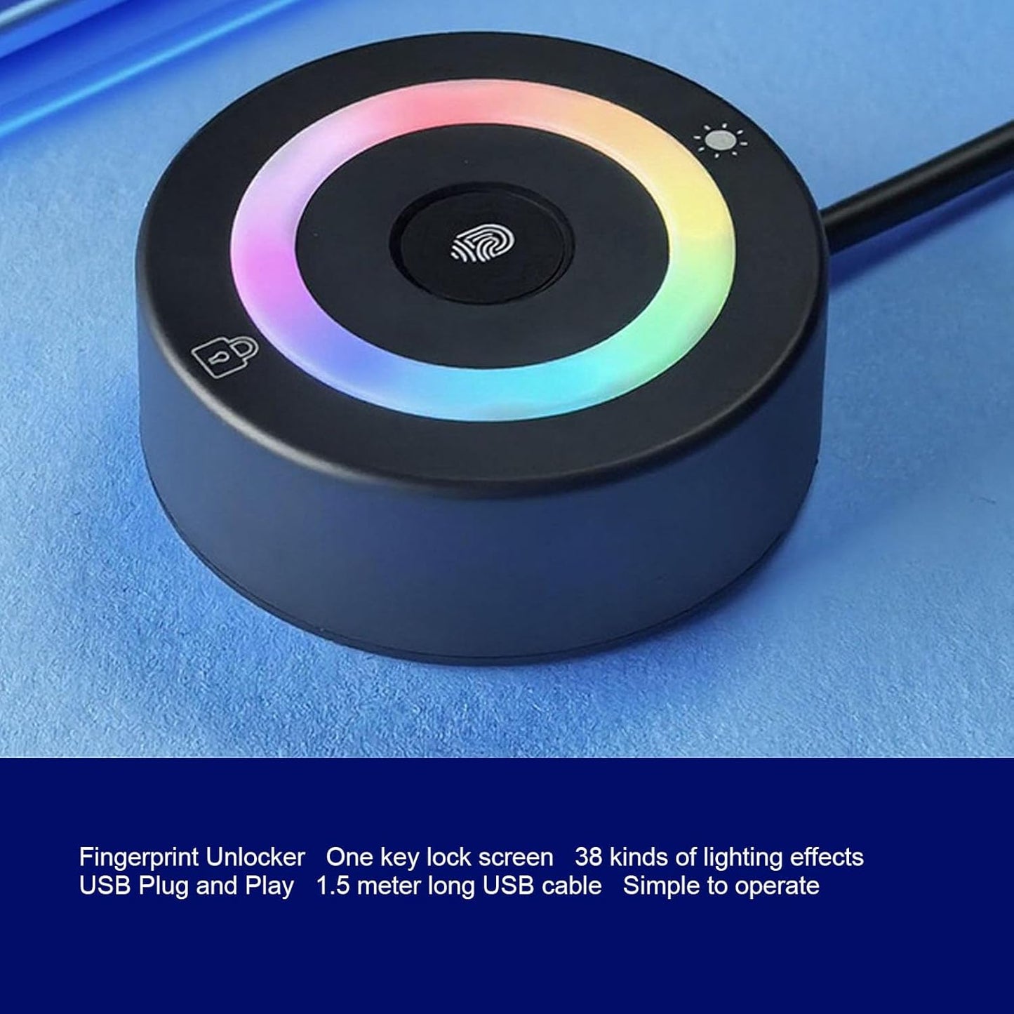 ciciglow 10 11, 4.9ft 360 USB Fingerprint Reader for Wins for Wins Hello Biometric Fingerprint Scanner with Cable, RGB