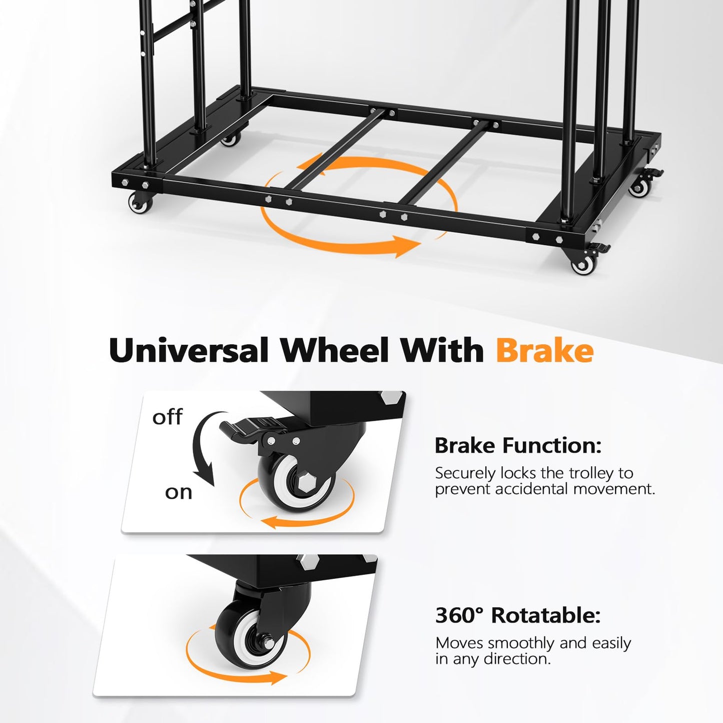 VINGLI Heavy Duty Folding Table Cart, Table Dolly with PU Swivel Wheels, 800 lbs Capacity, Holds Up to 10 Tables for Party Events, Hotels, Factories & Warehouses