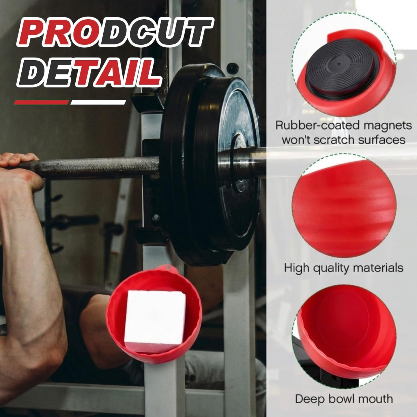 SiliFine Gym Chalk Bowl Magnetic Weightlifting Chalk Holder Workout Bucket Chalks Blocks for Weightlifting Multi Position Storage Bowl Container Accessory, Curved Magnetic Nuts and Bolts Tray(Red)