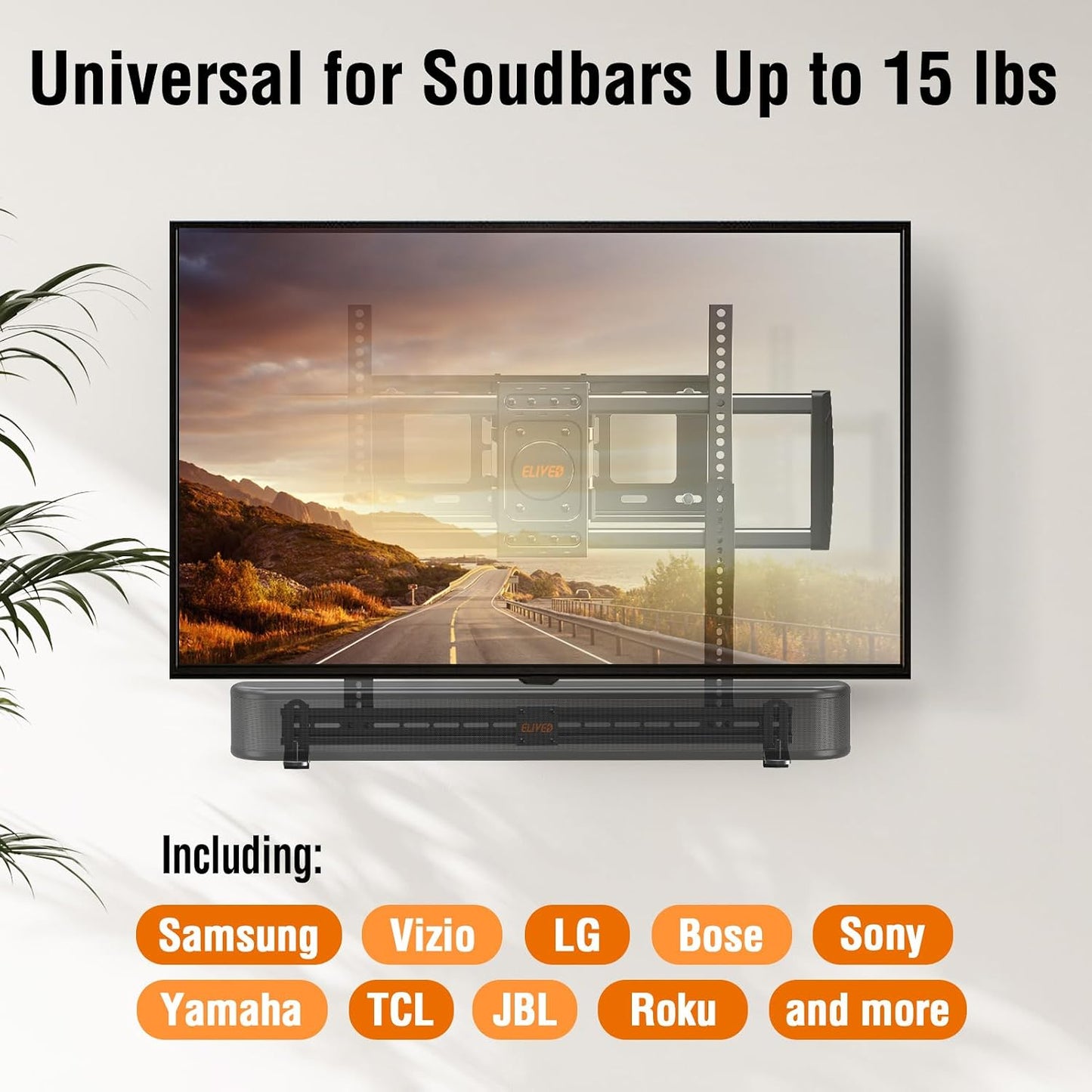 ELIVED 6.5" 17.7" 15 Lbs, YD5011 Soundbar Mount Under TV, Sound Bar TV Mounting Bracket with Holders Swivel to fit