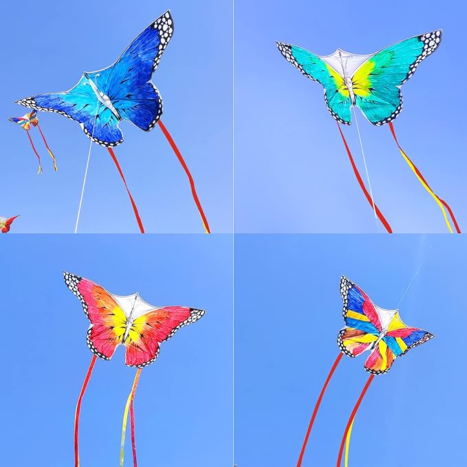 Simxkai Butterfly Kite for Kids & Adults, Easy to Fly Blue Big Kite for Beginners, Line Handle Included (1Pack 2Pack)