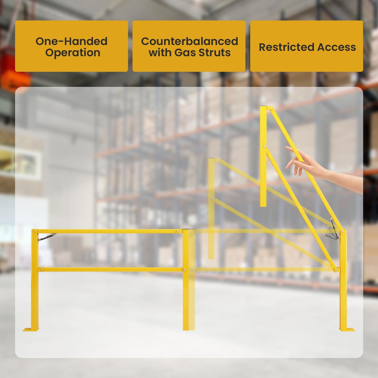 Hymula 10‘ Folding Dock Door Gate – Heavy-Duty Industrial Safety Barrier for Dock Doorways &Loading Docks & Warehouses with Gas Strut & High Visibility Yellow Finish