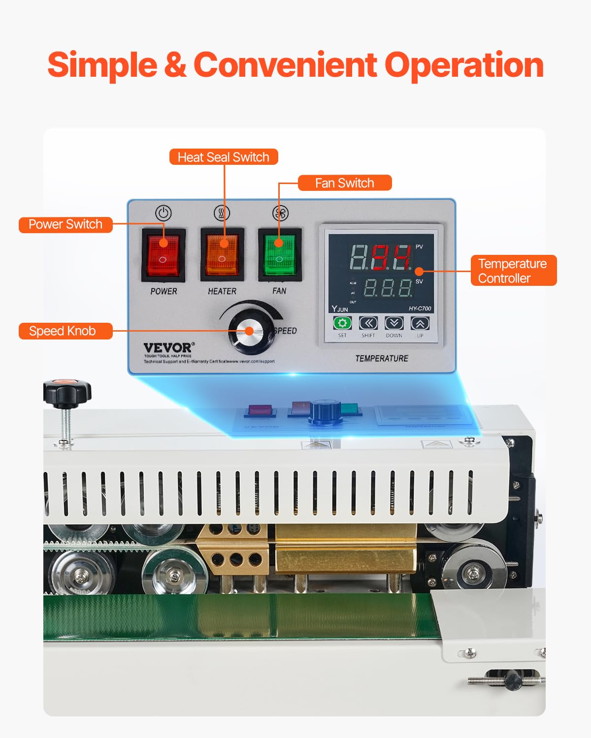 Happybuy FR-900 Continuous Band Sealer, Automatic Horizontal Band Sealer 110V, Continuous Sealing Machine Temperature Control, Bag Sealer Machine for PVC Bags Films