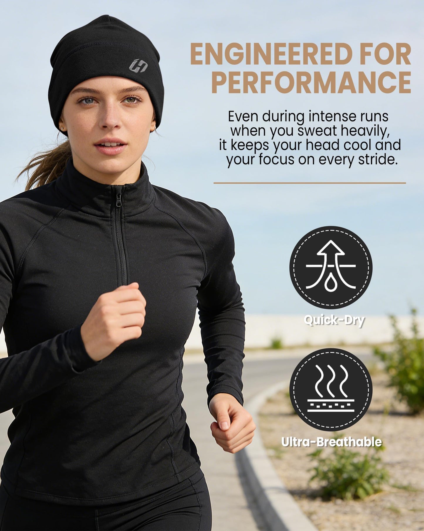 HASAGEI Thermal Running Hat - Men's Skull Cap Cycling Cap Under Helmet Black