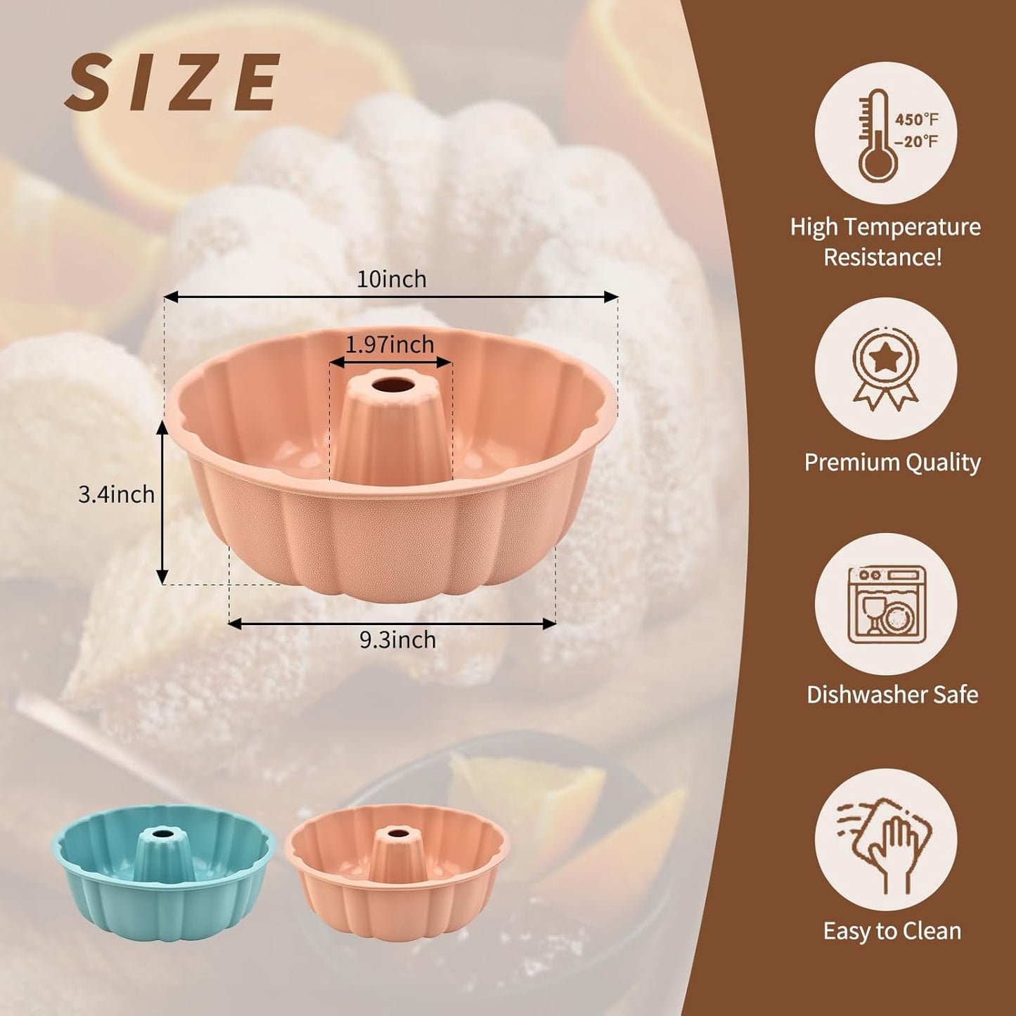 PADELE Silicone Cake Pan Set - Nonstick 10 Inch Molds for Cakes, Brownies & Jello | Pink & Blue