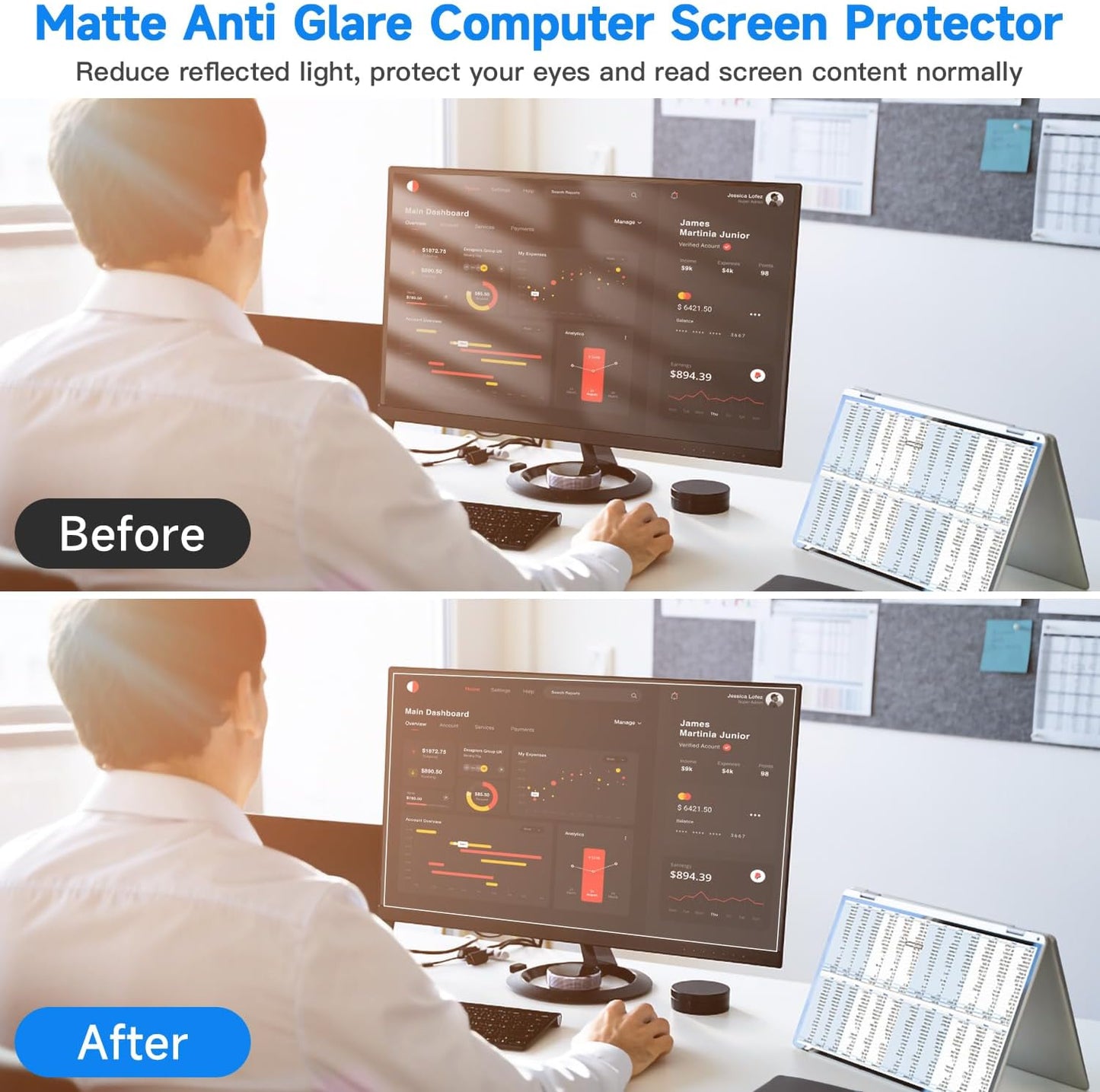 2 Pack 27 Inch 27'' 16:9 Anti Glare Computer Screen Cover, for with Aspect Ratio Computer Widescreen Monitor, Eye