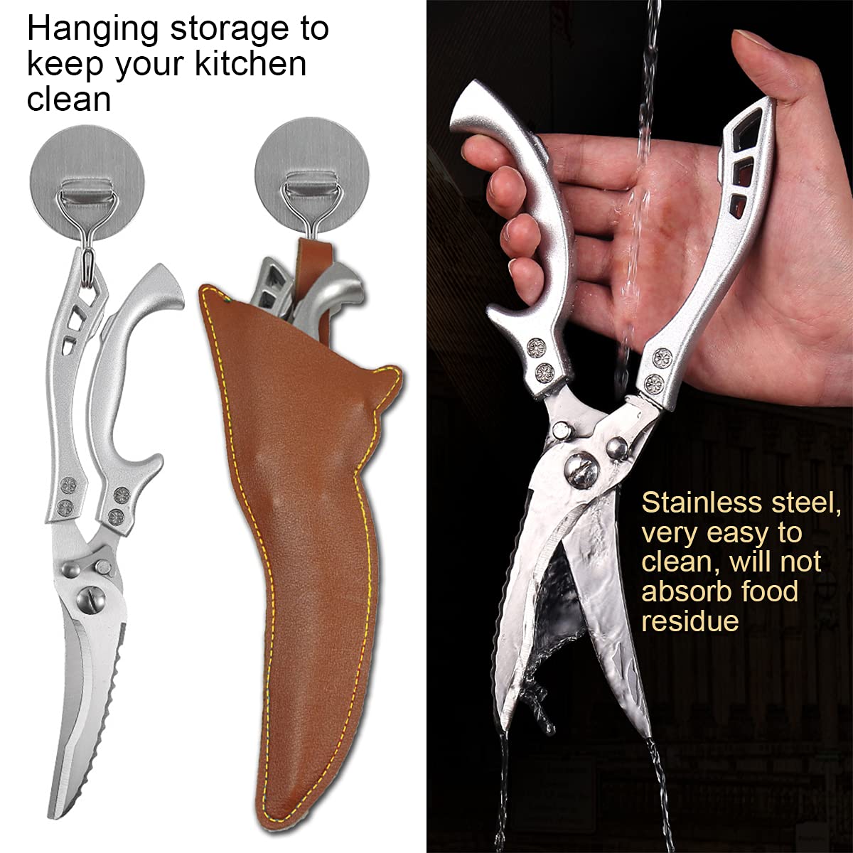 ANDONG Upgrade Heavy Duty Stainless Steel Kitchen Scissors - Professional Poultry Shears for Bone, Meat, Chicken, Fish, Turkey, Vegetables,Spring Loaded Multipurpose Ultra Sharp Utility Scissors