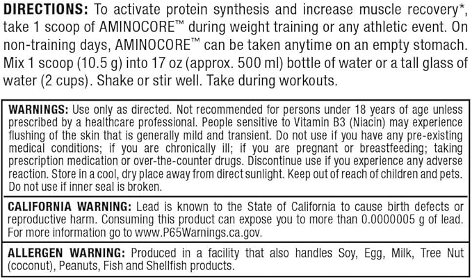 ALLMAX Nutrition AMINOCORE BCAA Powder, 8.18 Grams of Amino Acids, Intra and Post Workout Recovery Drink, Gluten Free, Watermelon, 945 g