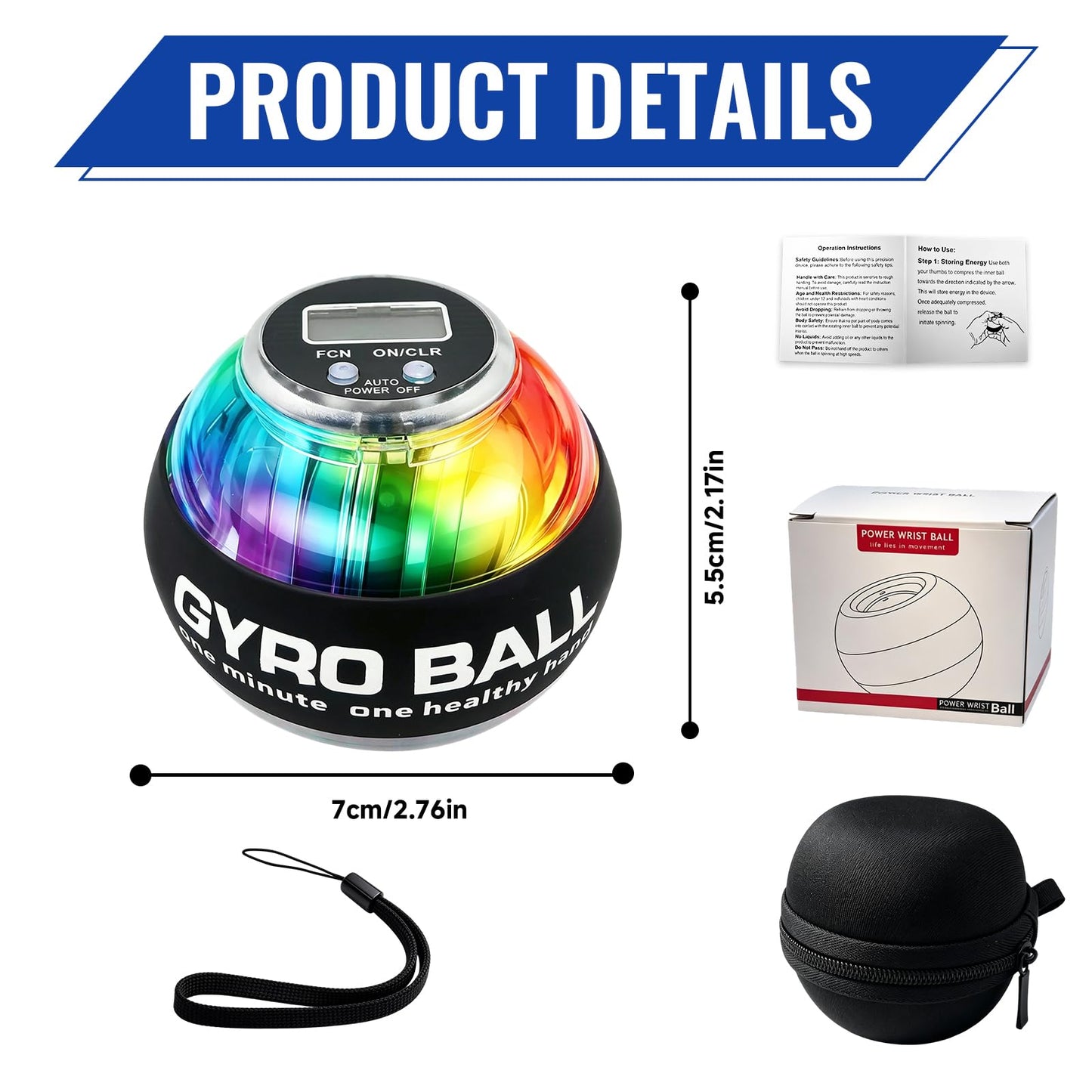 Wrist Trainer Ball&Torque Ball Hand Exerciser, with LED Light and Counter .Auto-Start Gyroscopic Gyro Ball for Grip Trainer, Wrist Strengthener for Men Women Athletes, Office Workers Gamers Athletes