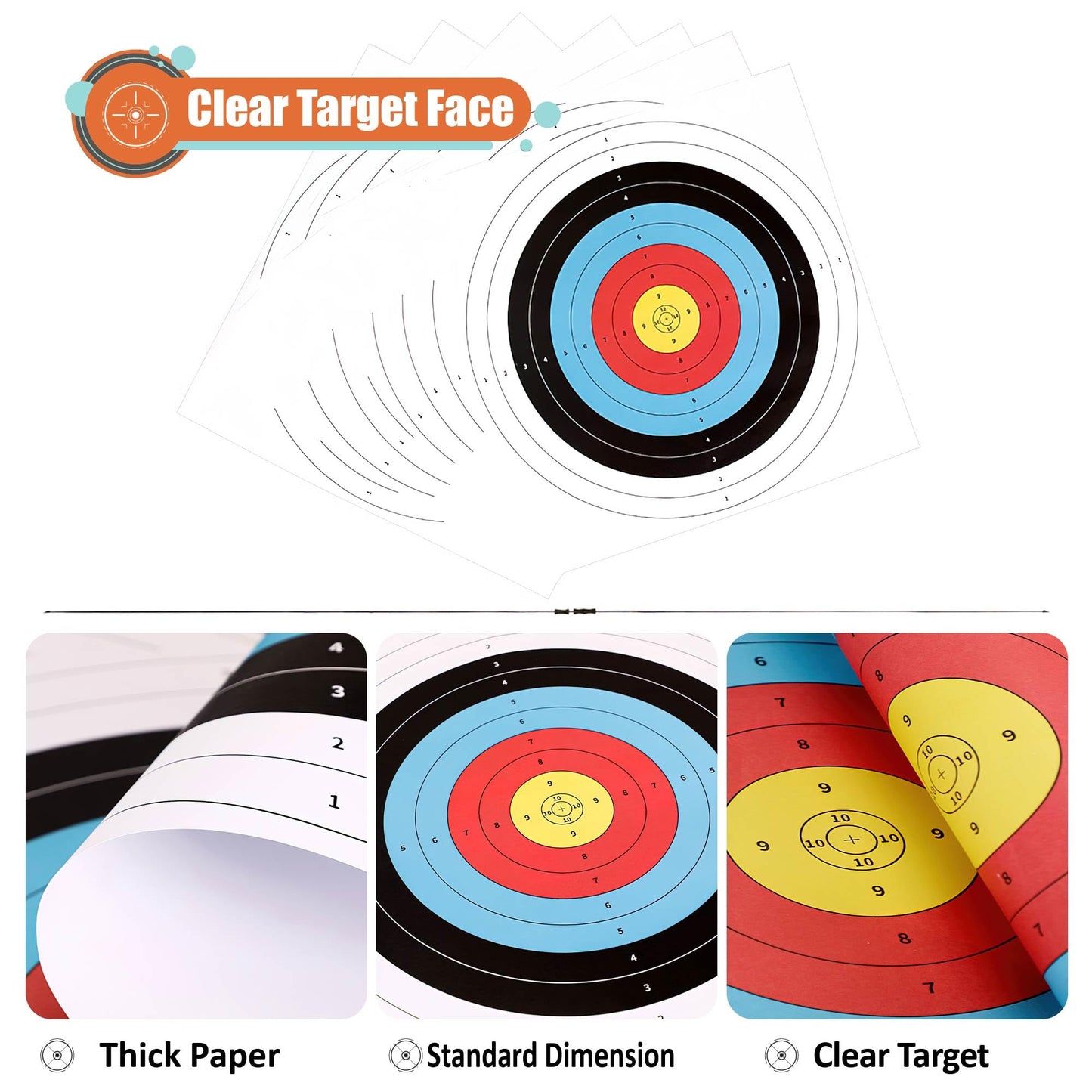 MOLFUJ Archery Targets Paper 20pcs, 23.6 inch Bow and Arrow Targets for Hunting Backyard, Archery Target Practice Accessories(10 Rings)