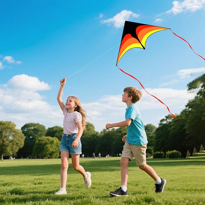 Delta Kite for Kids and Adults, Easy to Fly, Nylon Fabric with String Handle, Outdoor Beach Park Activities
