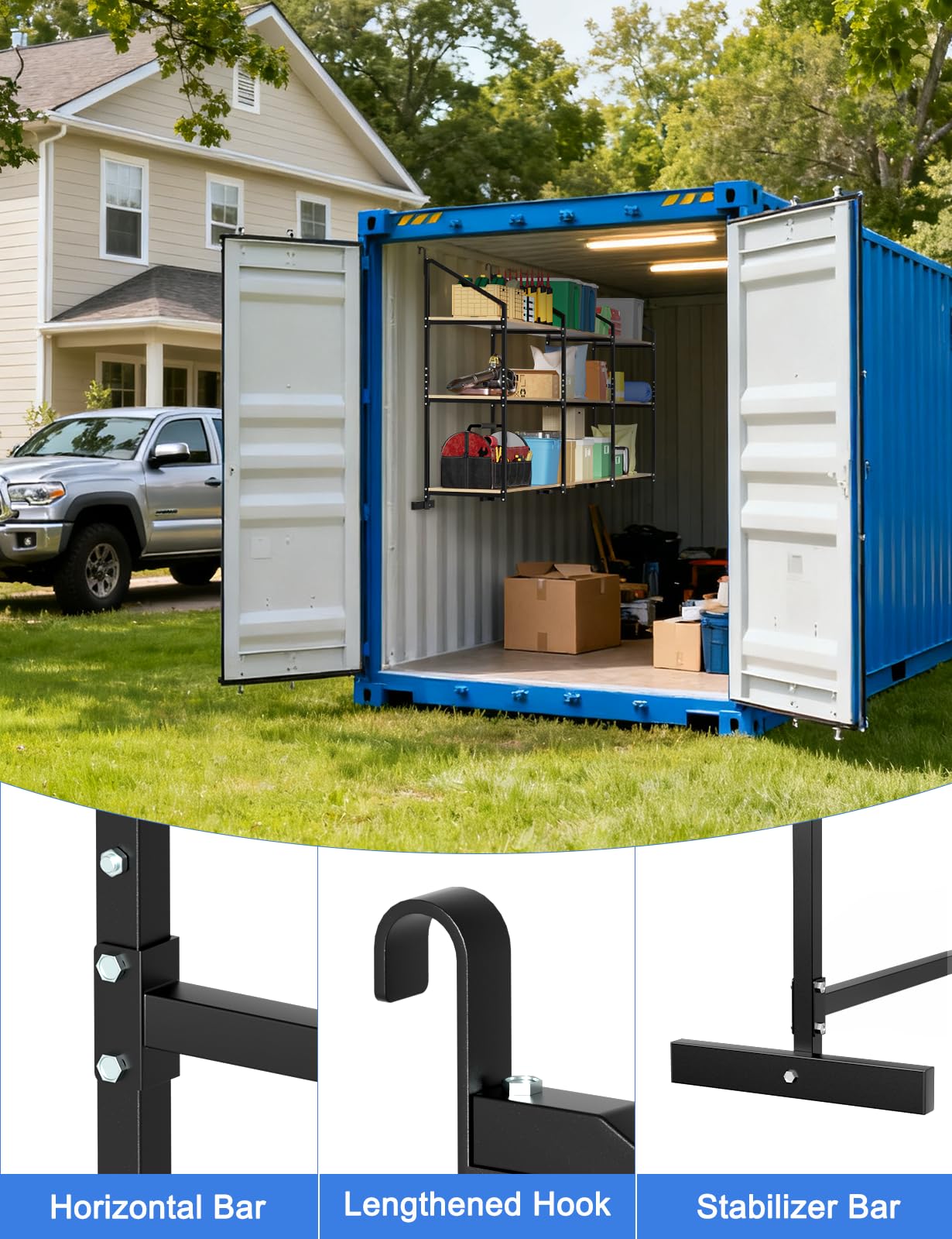 sogiv 4 Pack 3-Tier Shipping Container Shelving Bracket with 64"(H) X 19"(D), Heavy-Duty Powder-Coated Steel Cargo Shelves, Shipping Cargo Shelves Universal for Heavy Duty Trailer Containers