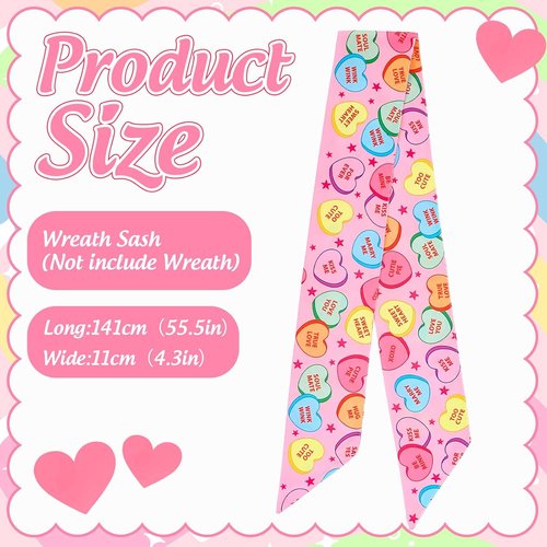 FYSUIMU Valentine's Day Wreath Sash - Conversation Heart Garland Ribbon | 2-Piece Indoor/Outdoor Decor