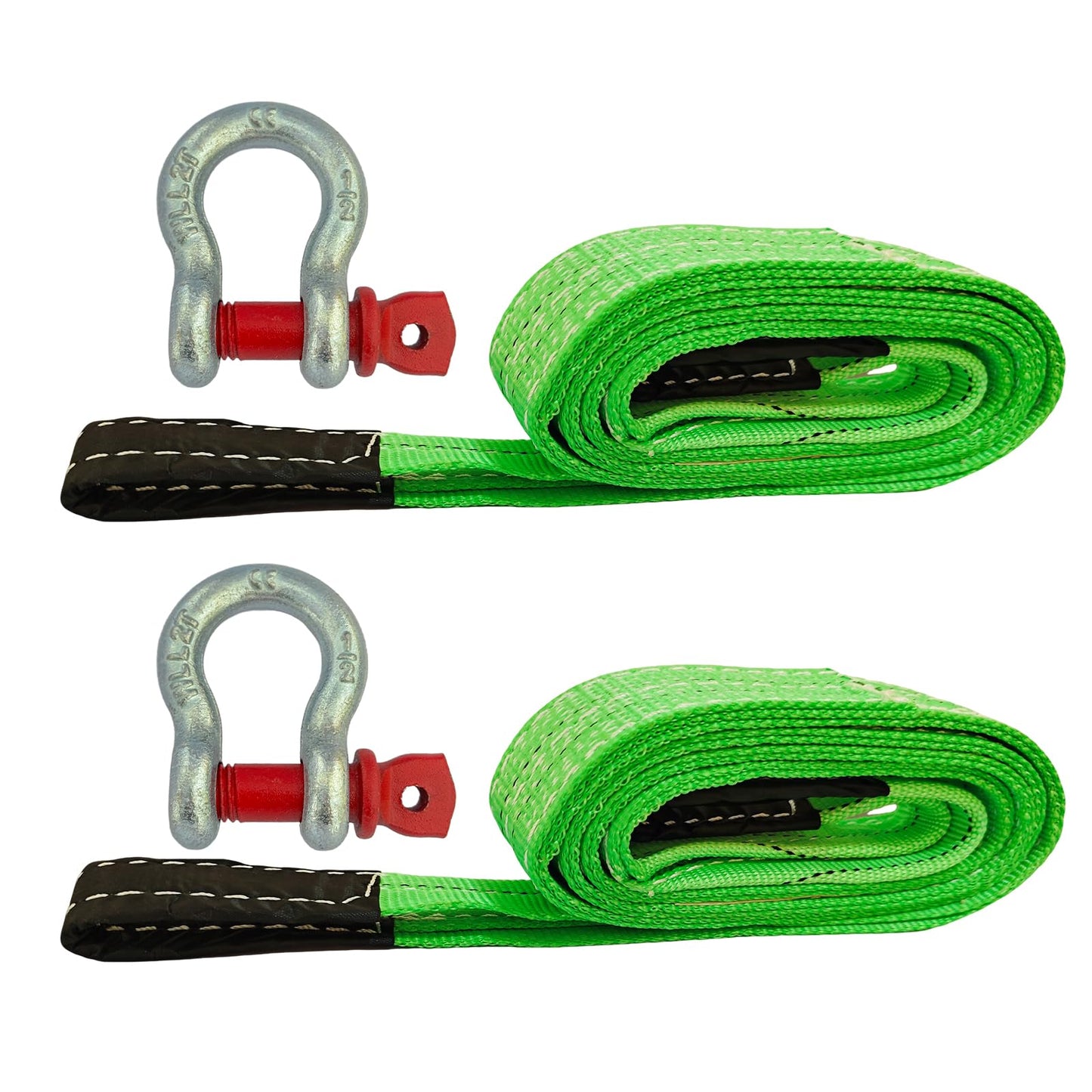 HENBOW Lift Sling Straps|2" × 6.5' Web Sling Strap with D Ring Shackles|4400Lbs Safety Work Load and 17600Lbs Breaking Load| Recovery Strap for Hoist Car Tree Saver Winch Recovery(2 Pack)