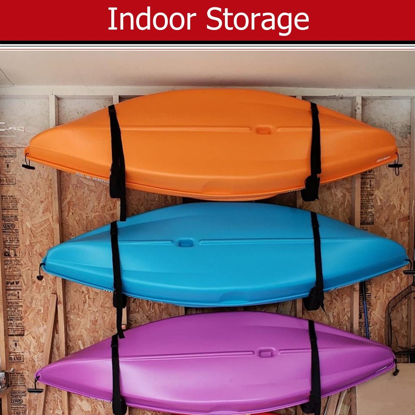 Kayak Storage Hooks, Wall Mount Garage Canoe Storage Hangers for Kayaks or Paddleboards, Heavy Duty Wall Rack (150LBS Capacity)