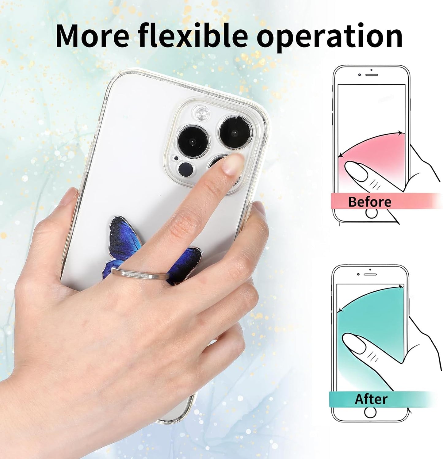Bremorou 4Pcs 360 Butterfly Cell Phone Ring Stand Holder Cute Metal Butterfly Shaped Cellphone Grip Rotating Metal Hand