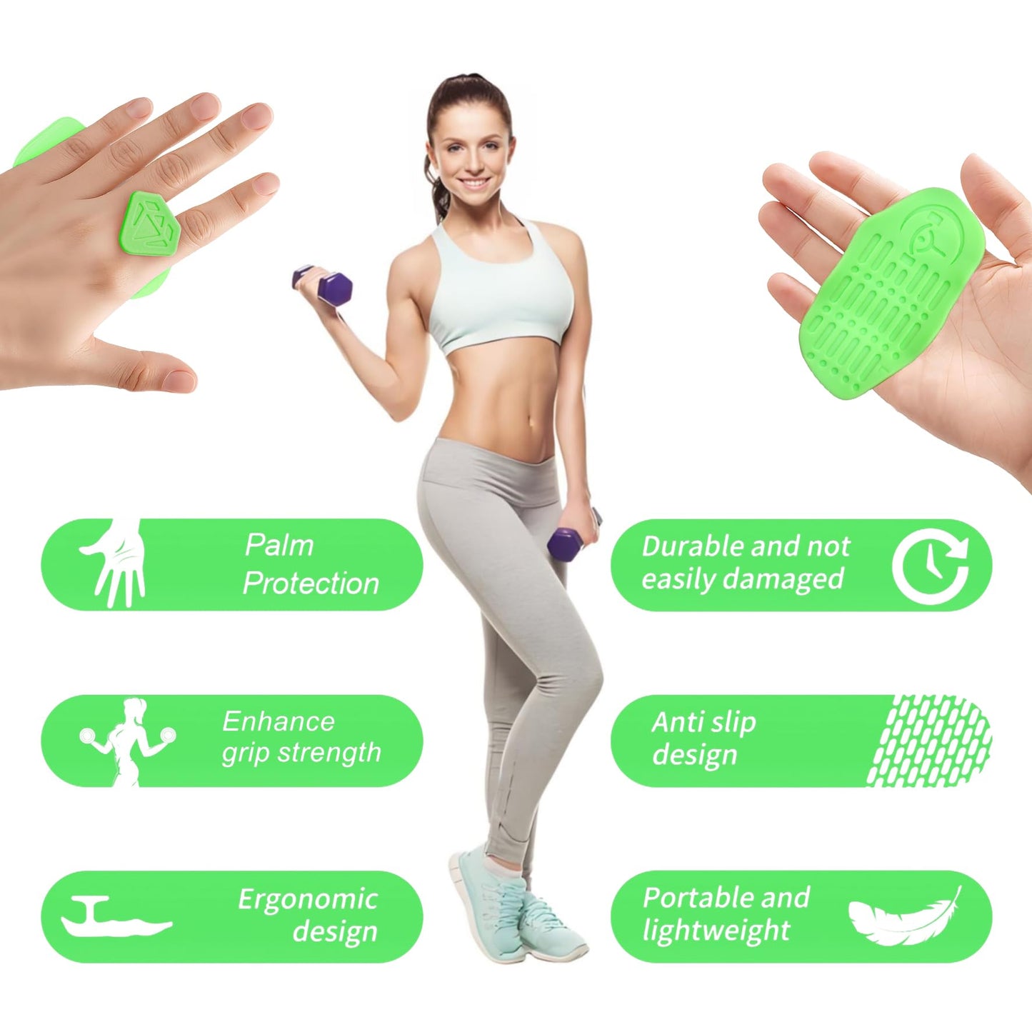 Anti-Slip Workout Grips, Rubber Gym Palm Protectors for Weight Lifting, Pull-Ups, Dumbbell, Fitness Training and Exercise, No Sweaty Hands, Ergonomic Hand Protection Gloves for Men & Women (ZS-Green)