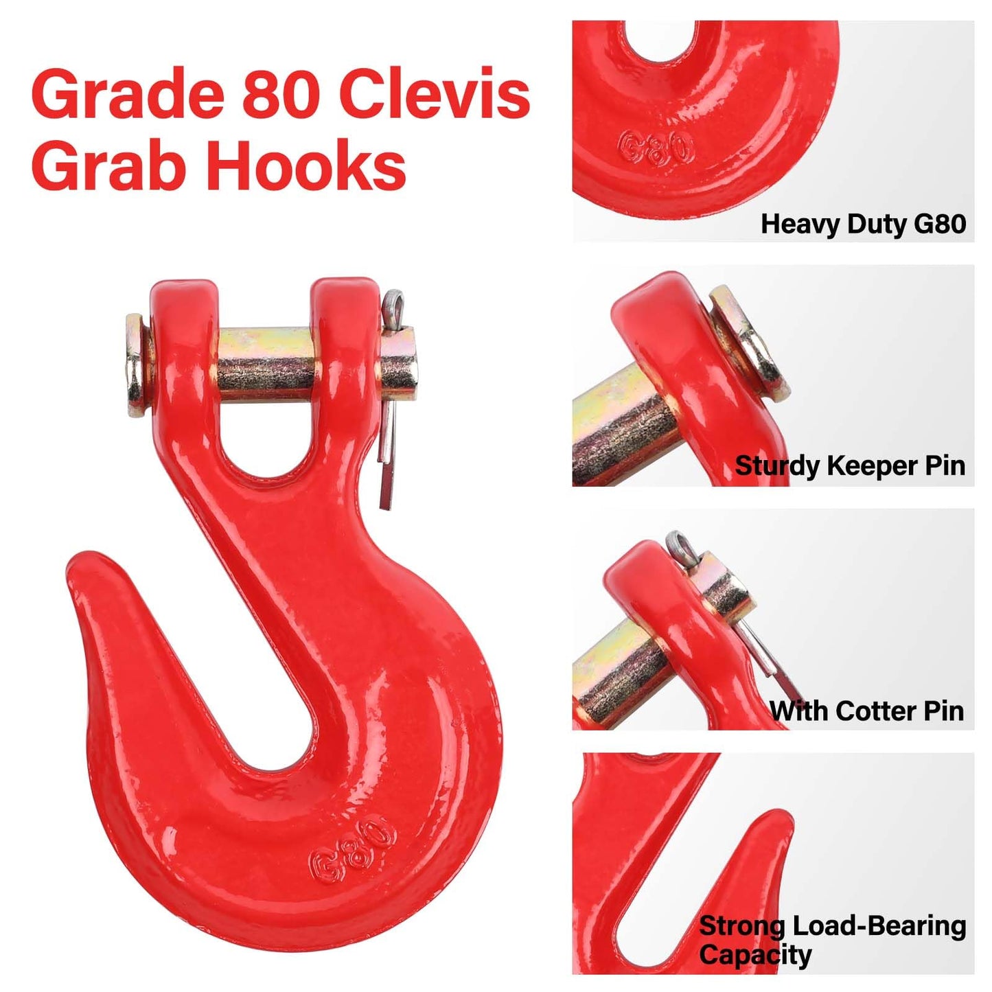Lechansen 5/16'' G80 Clevis Tow Hook,10 Pack Heavy Duty Grade 80 Transport Chain Hook Tow Hooks for Trailer Truck, 4,900 Lbs Working Load Limit, Grab Hook for G80 Chains and Binders - Red