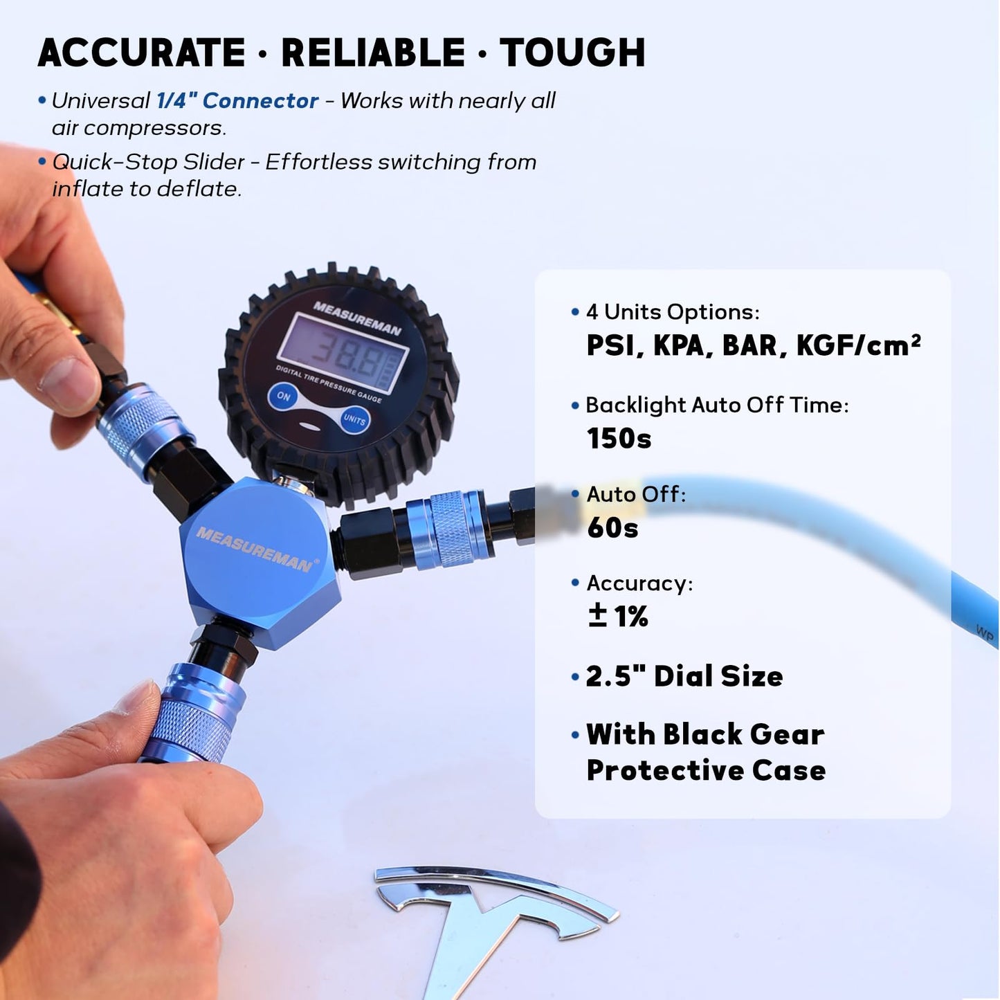 MEASUREMAN 4-Wheel Rapid Air System, 4 Units & LCD Backlight, Portable Off-Road Tire Inflation Deflation Kit with Digital Equalizer Gauge for Overlanding and Vehicle Adjustment