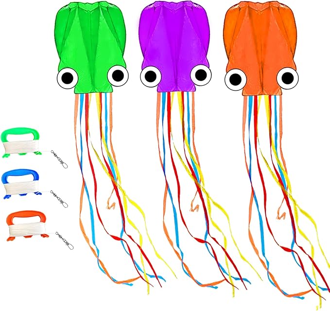 Octopus Kites for Kids & Adults Easy to Fly, 24”x 158” Large Soft Kite Kit for Boys and Girls, Single Line 3D Beach Kite Set for Teens,Perfect for Outdoor Activities
