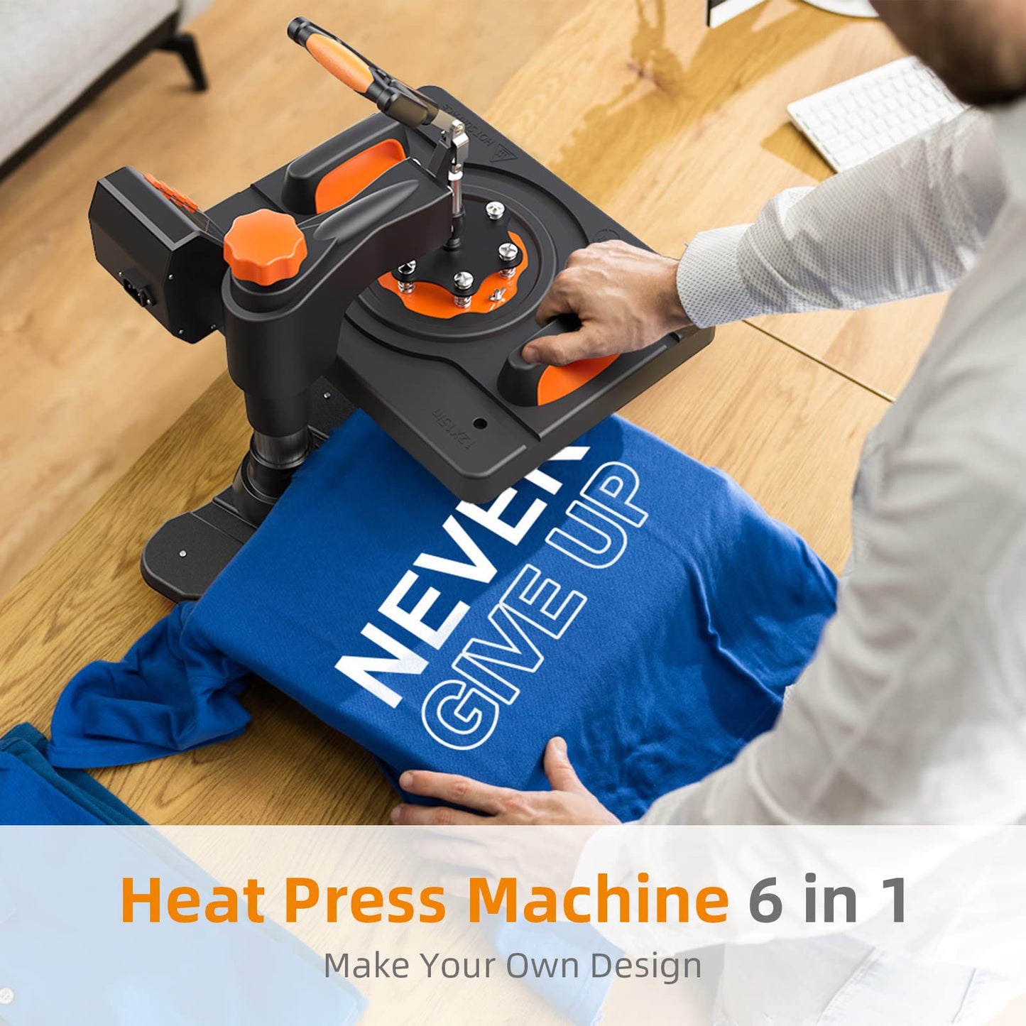 PIONEERWORKS Heat Press Machine 12 X 15 inch, 6 in 1 Shirt Printing Heat Transfer Machine 360° Swing Away, Digital Industrial-Quality Shirt Pressing Machine for Shirt, Hat, Mug, Plate, Orange
